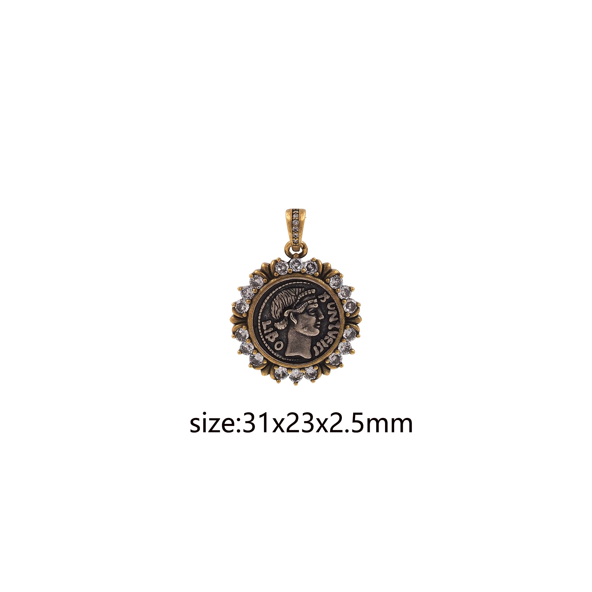 18K Gold Filled Vintage Figure Pendant,CZ Micro Pave Portrait Charm Earrings Necklace for DIY Jewelry Making Supply