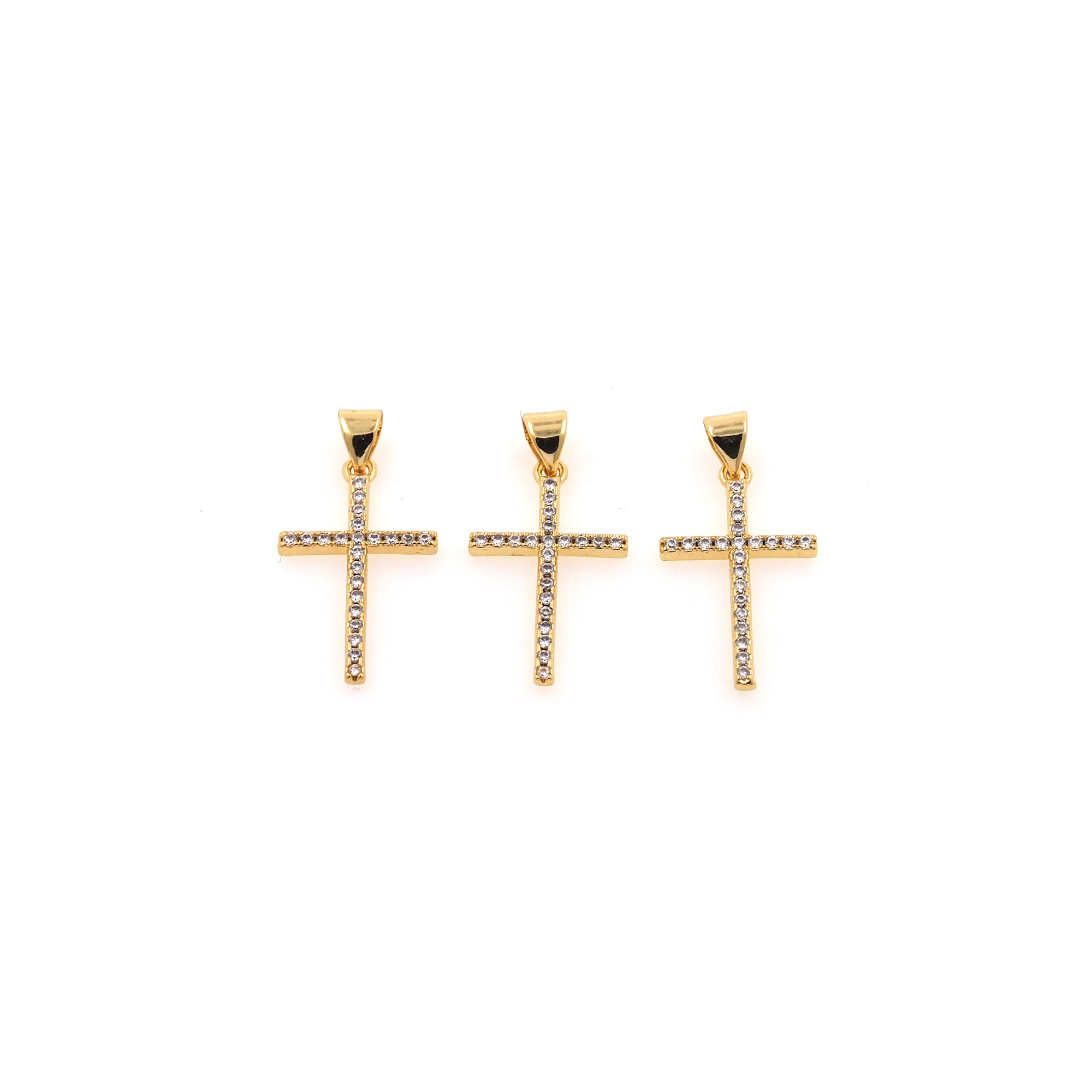 CZ Micro Pave Religious Pendant,18K Gold Filled Cross Charm Earrings Necklace for DIY Jewelry Making Supply