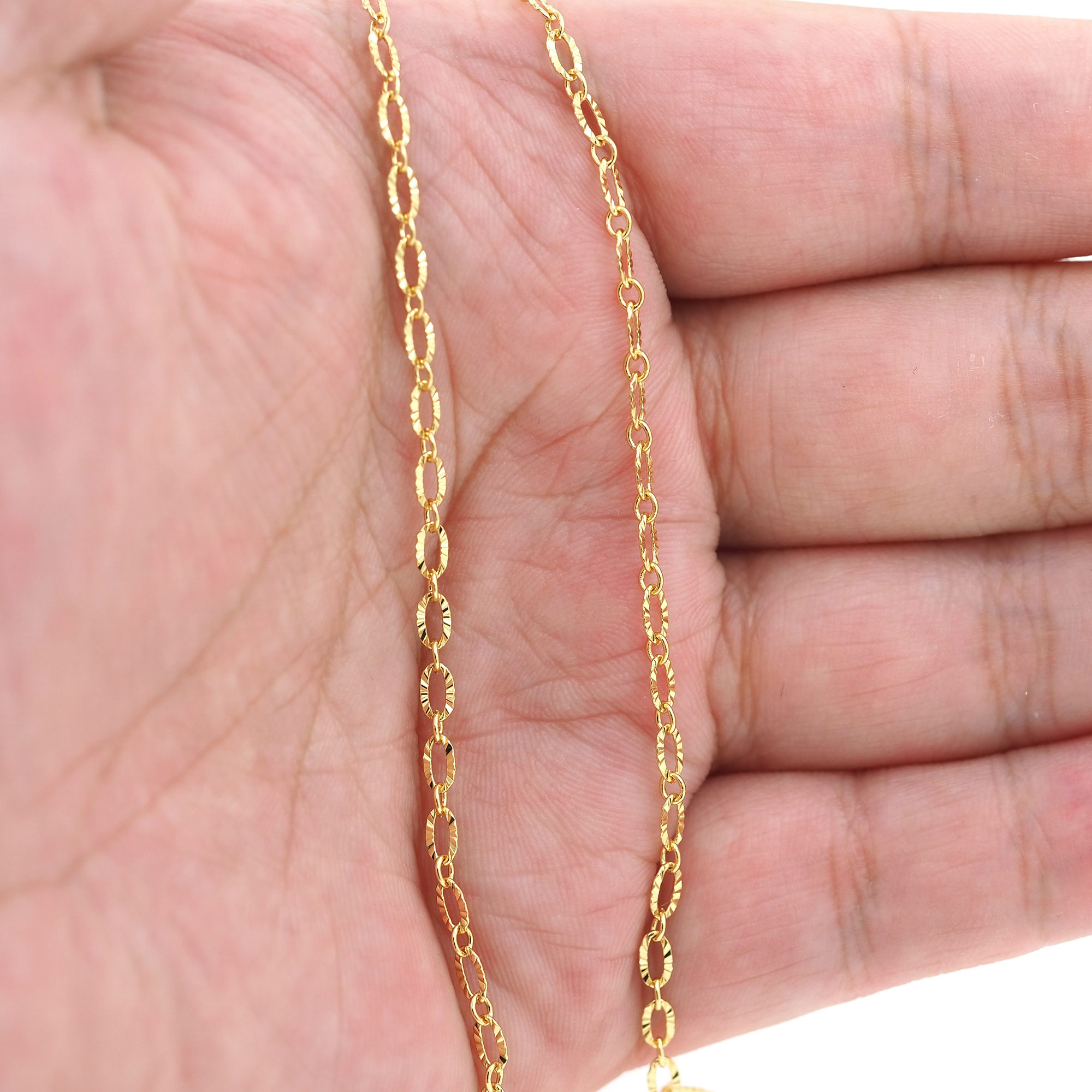 18K Gold Filled Cable Chain Necklace,Texture Chain,Dainty Thin Link Chain,Gold Oval Chain Necklace for Women DIY Jewelry Making Supply