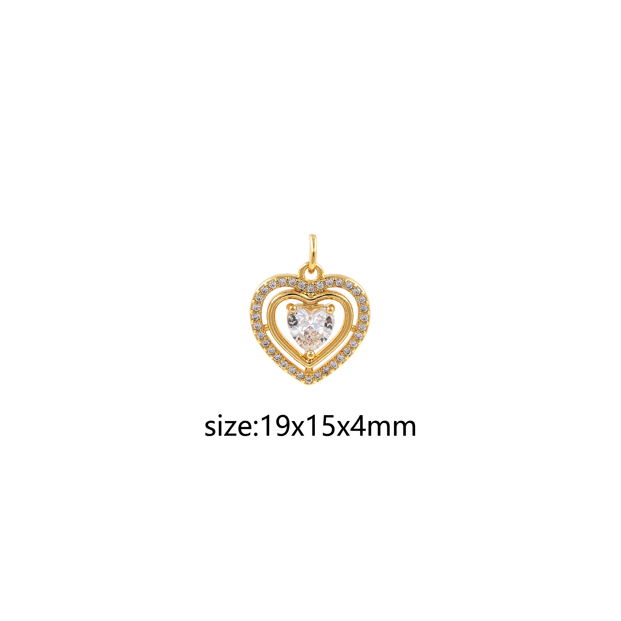 18K Gold Filled Heart Pendant,CZ Micro Pave Heart Charm Earrings Necklace for DIY Jewelry Making Supply