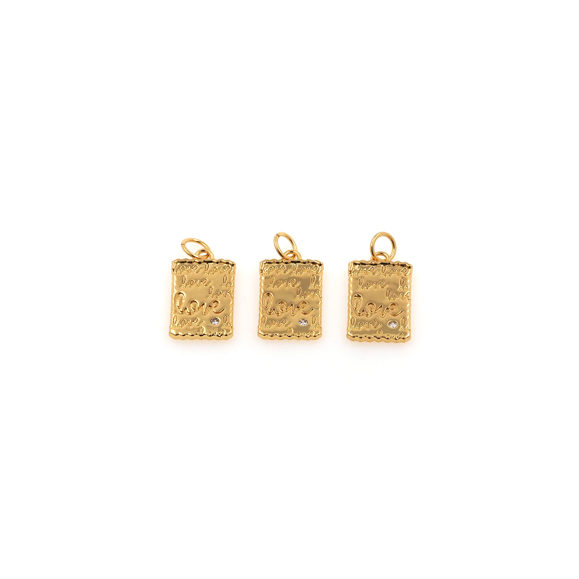 18K Gold Filled Love Pendant,Rectangle Love Charm Earrings Necklace for DIY Jewelry Making Supply
