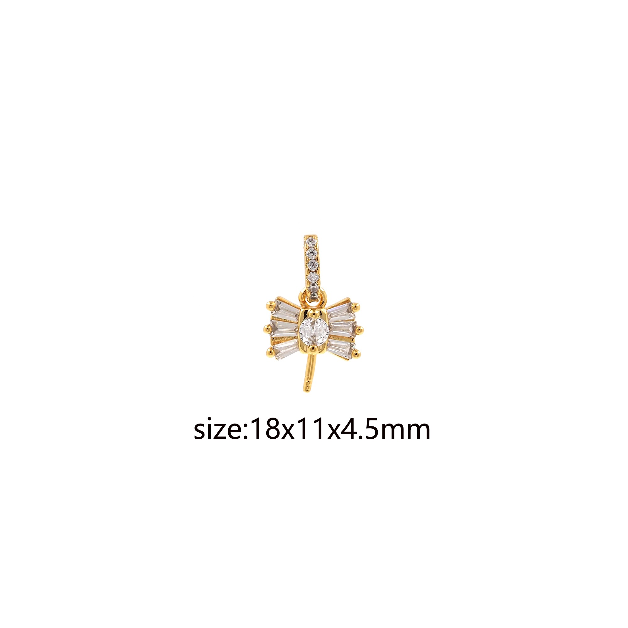 18K Gold Filled Dragonfly Pendant,CZ Micro Pave Insect Charm Earrings Necklace for DIY Jewelry Making Supply