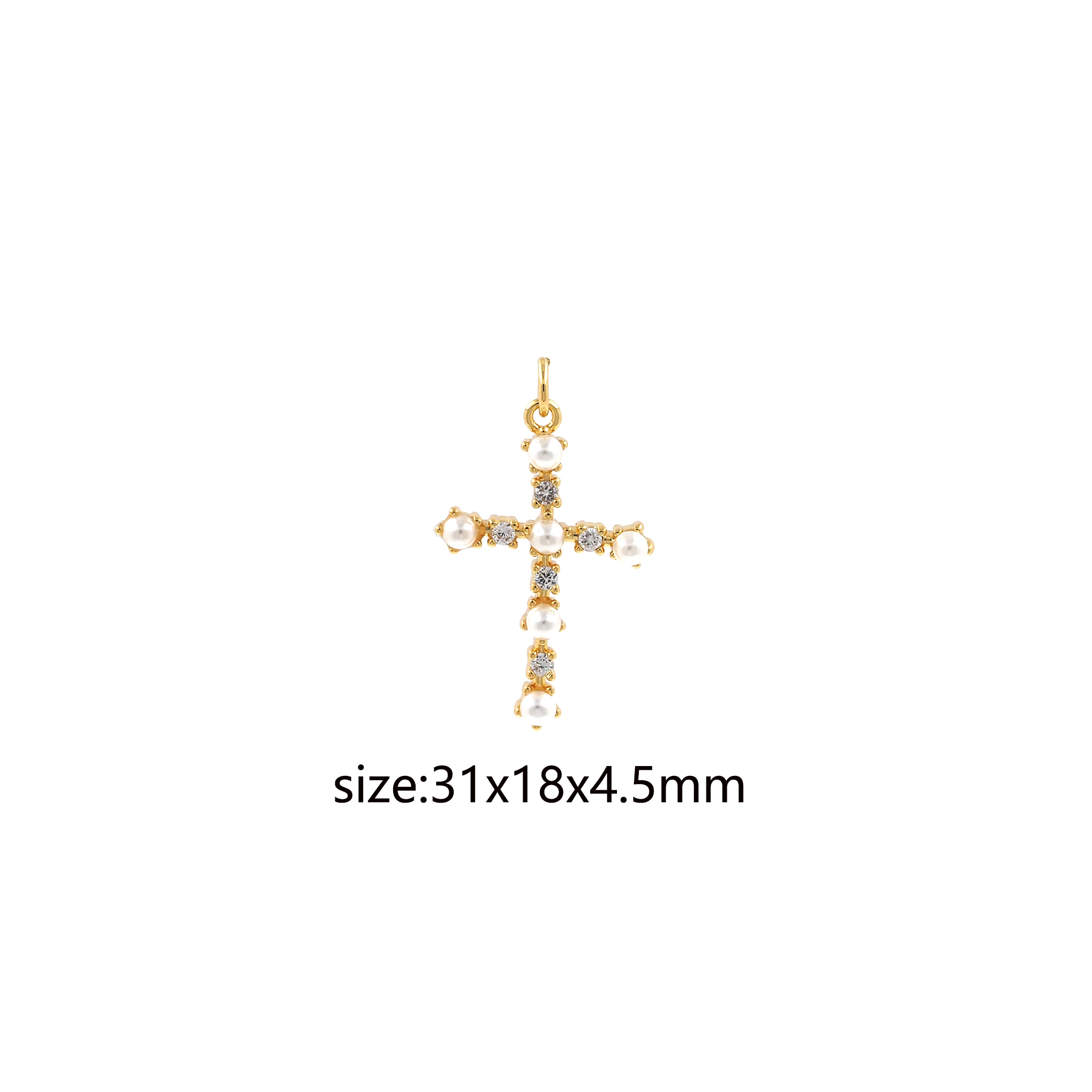CZ Micro Pave Religious Pendant,18K Gold Filled Pearl Cross Charm Earrings Necklace for DIY Jewelry Making Supply