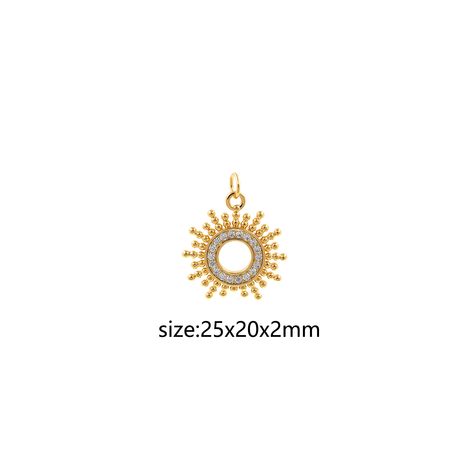 18K Gold Filled Sun Pendant,CZ Micro Pave Celestial Charm Earrings Necklace for DIY Jewelry Making Supply