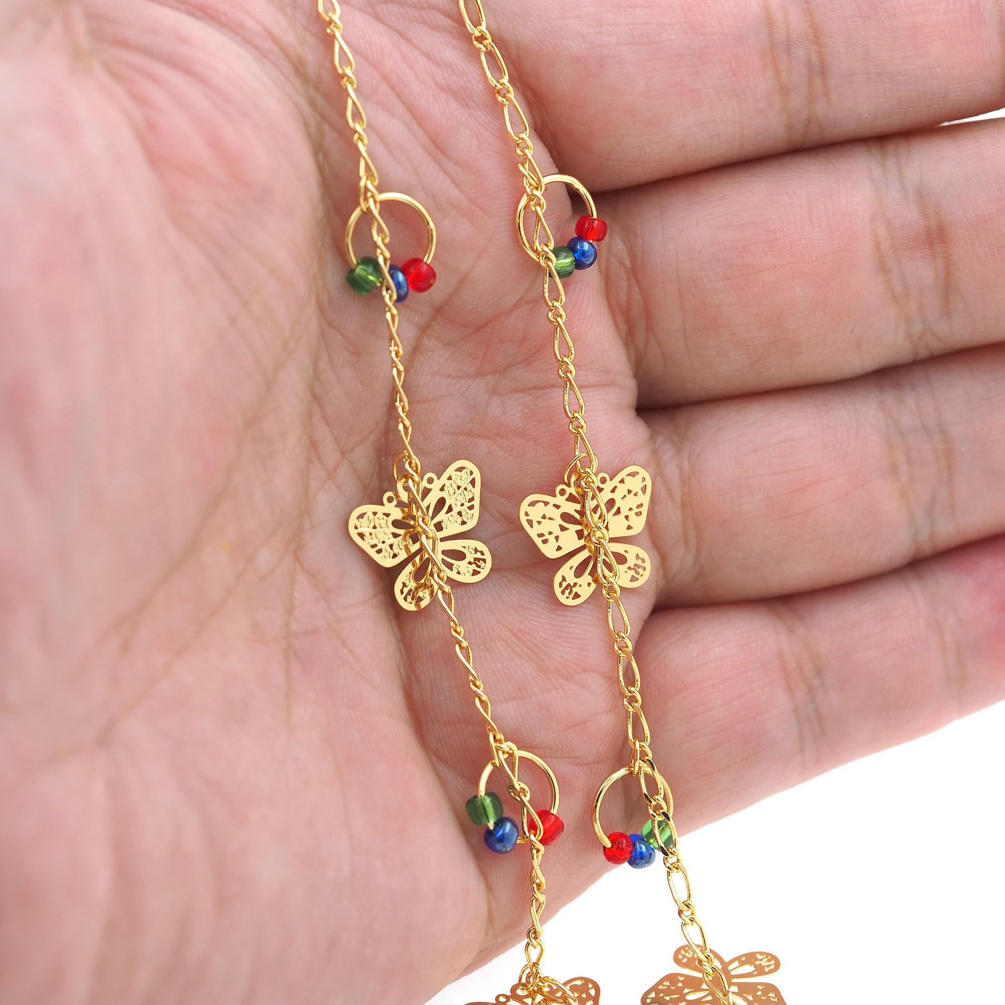 18K Gold Filled Butterfly Chain Necklace,Beaded Chain,Dainty Thin Link Chain,Gold Cable Chain Necklace for Women DIY Jewelry Making Supply