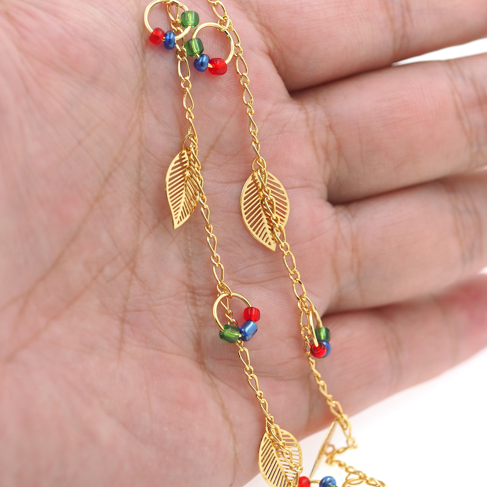 18K Gold Filled Leaf Chain Necklace,Beaded Chain,Dainty Thin Link Chain,Gold Cable Chain Necklace for Women DIY Jewelry Making Supply