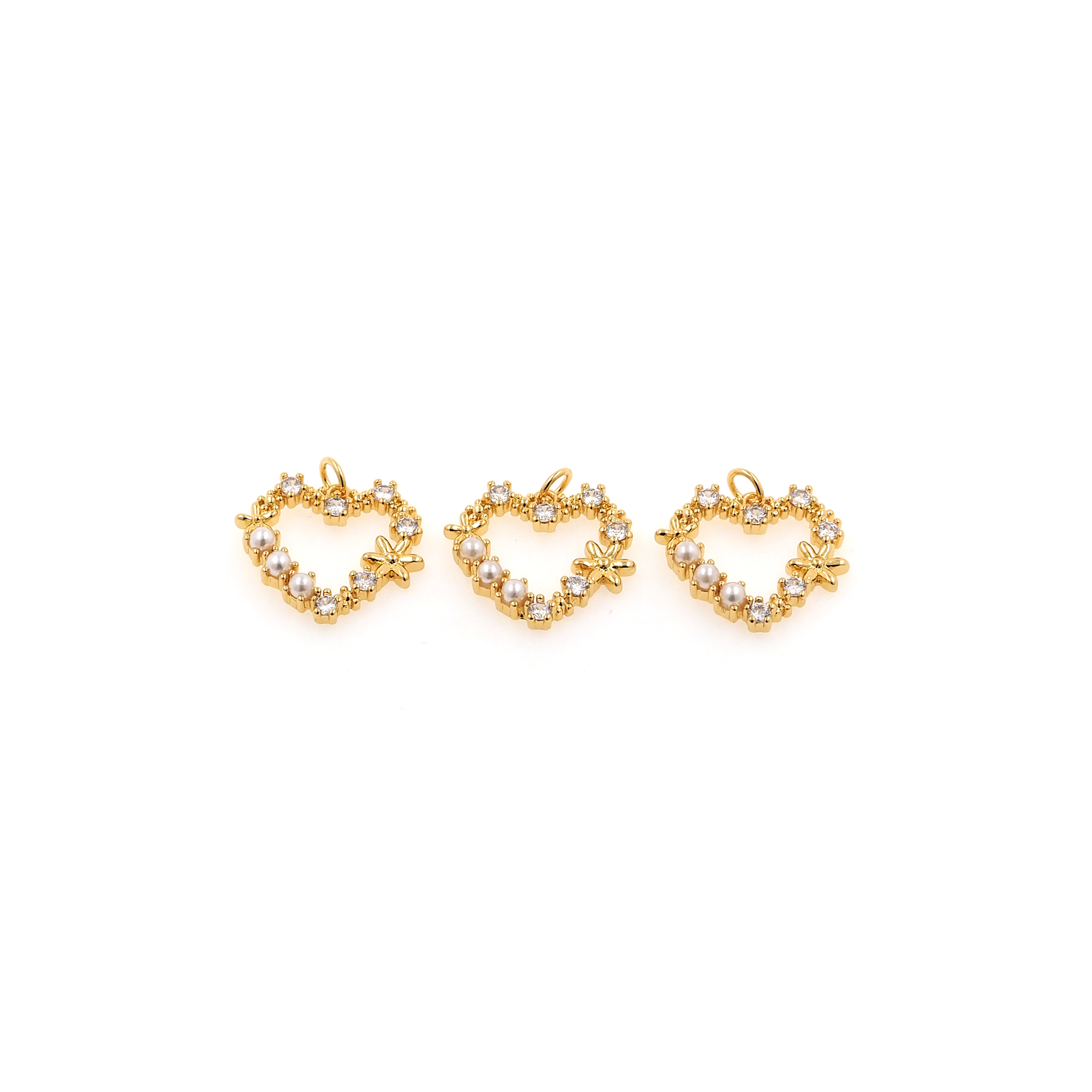 18K Gold Filled Heart Pendant,CZ Micro Pave Love Heart Charm Earrings Necklace for DIY Jewelry Making Supply