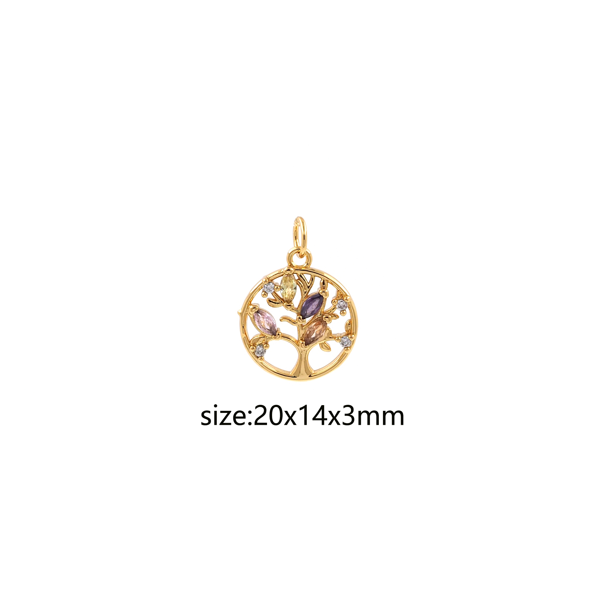 18K Gold Filled Tree of Life Pendant,CZ Micro Pave Tree Charm Earrings Necklace for DIY Jewelry Making Supply