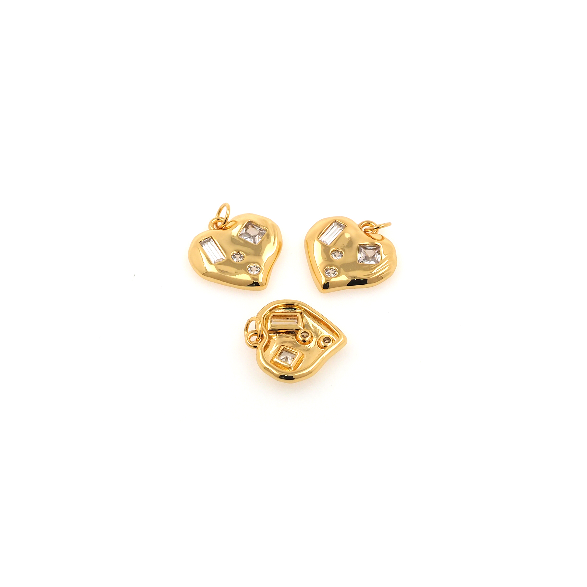 18K Gold Filled Heart Pendant,CZ Micro Pave Love Heart Charm Earrings Necklace for DIY Jewelry Making Supply