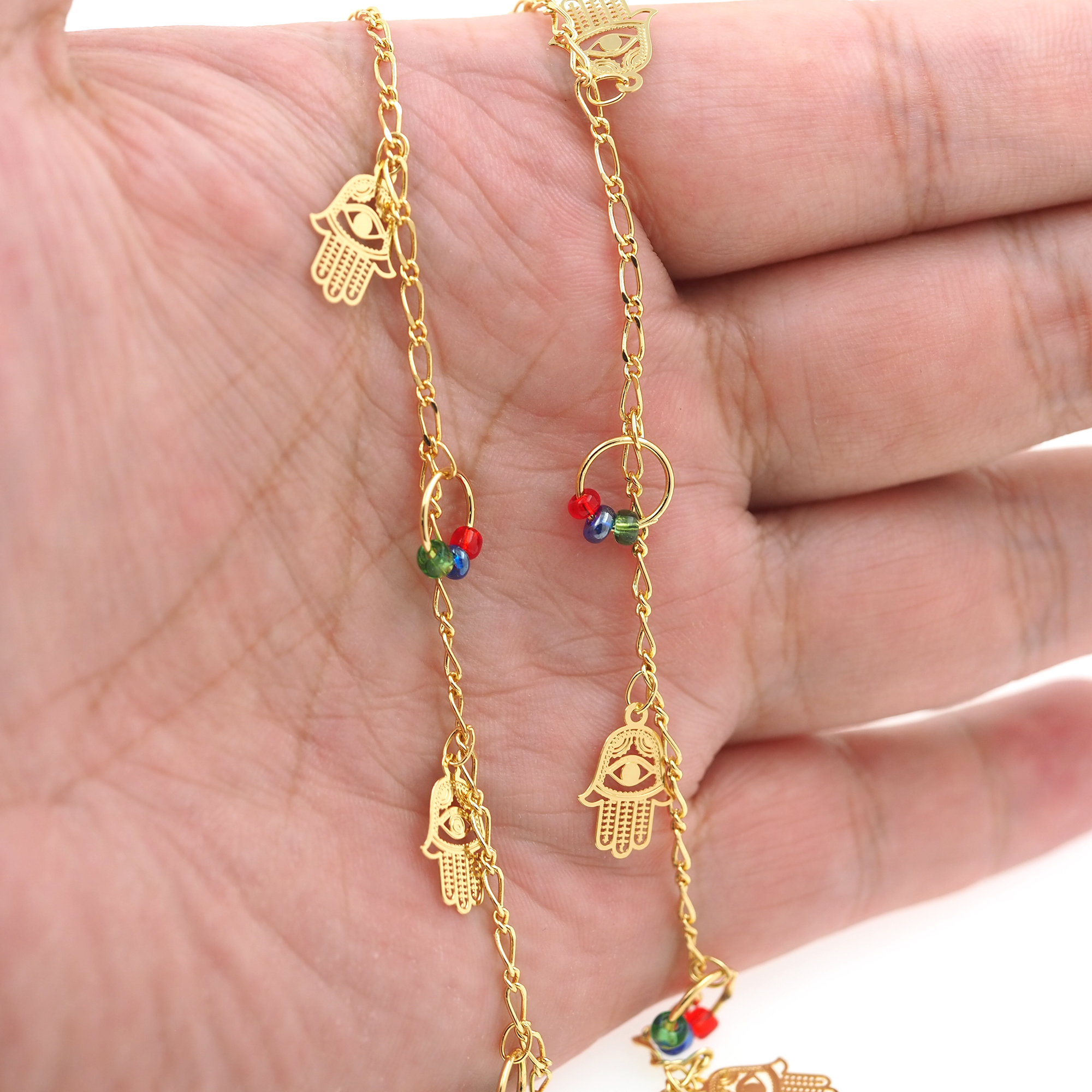 18K Gold Filled Hamsa Chain Necklace,Beaded Chain,Dainty Thin Link Chain,Gold Cable Chain Necklace for Women DIY Jewelry Making Supply