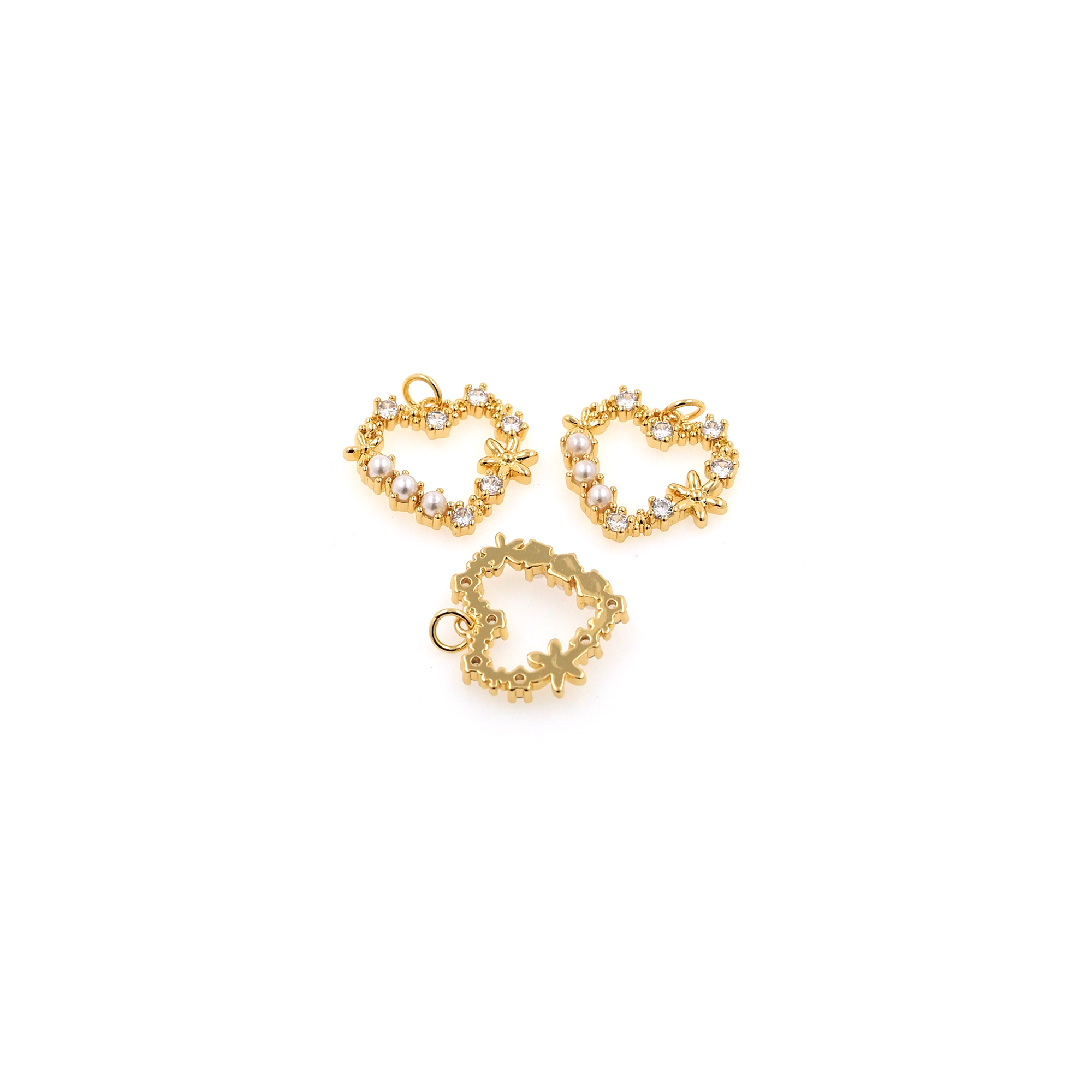 18K Gold Filled Heart Pendant,CZ Micro Pave Love Heart Charm Earrings Necklace for DIY Jewelry Making Supply