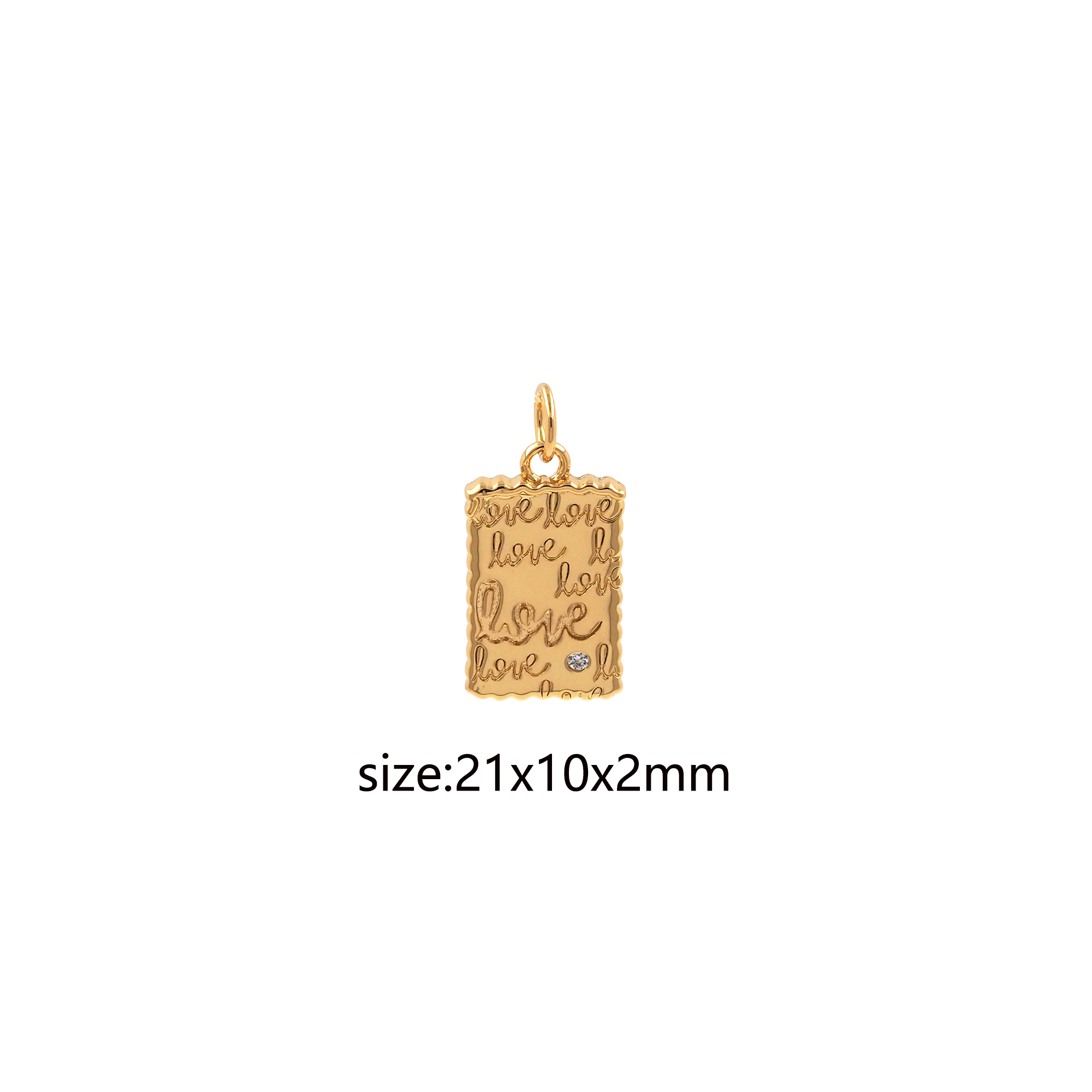 18K Gold Filled Love Pendant,Rectangle Love Charm Earrings Necklace for DIY Jewelry Making Supply