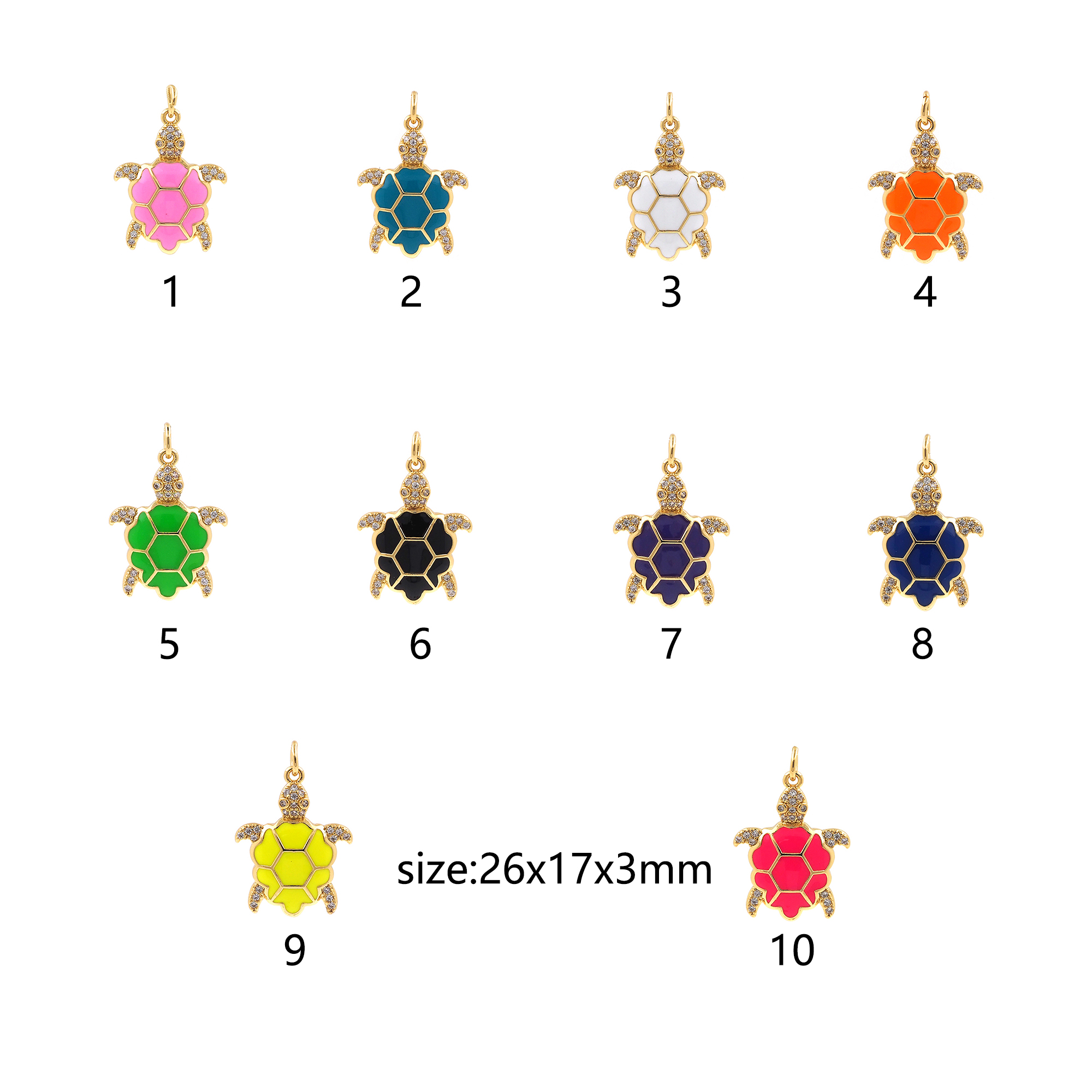 18K Gold Filled Enamel Turtle Pendant,CZ Micro Pave Turtle Charm Earrings Necklace for DIY Jewelry Making Supply