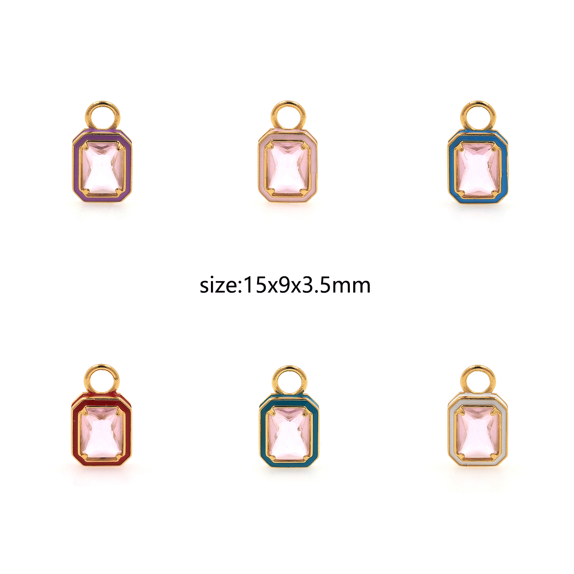 18K Gold Filled Rectangle Pendant,Crystal Rectangle Charm Earrings Necklace for DIY Jewelry Making Supply