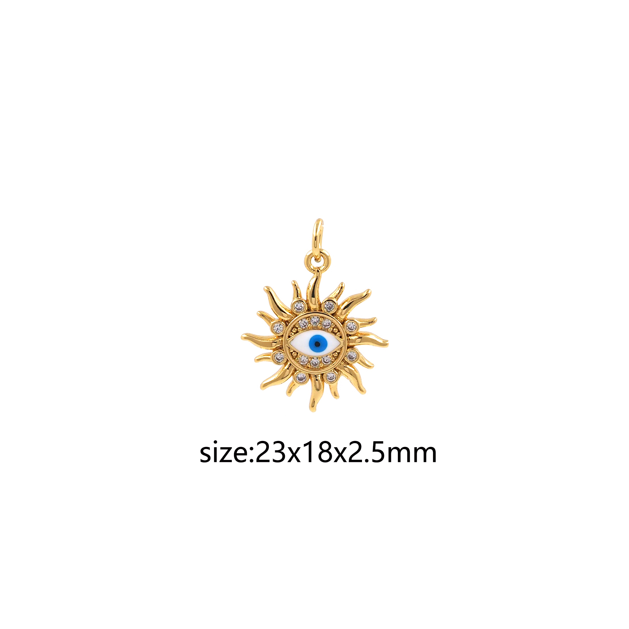 18K Gold Filled Sun Eye Pendant,CZ Micro Pave Evil Eye Charm Earrings Necklace for DIY Jewelry Making Supply
