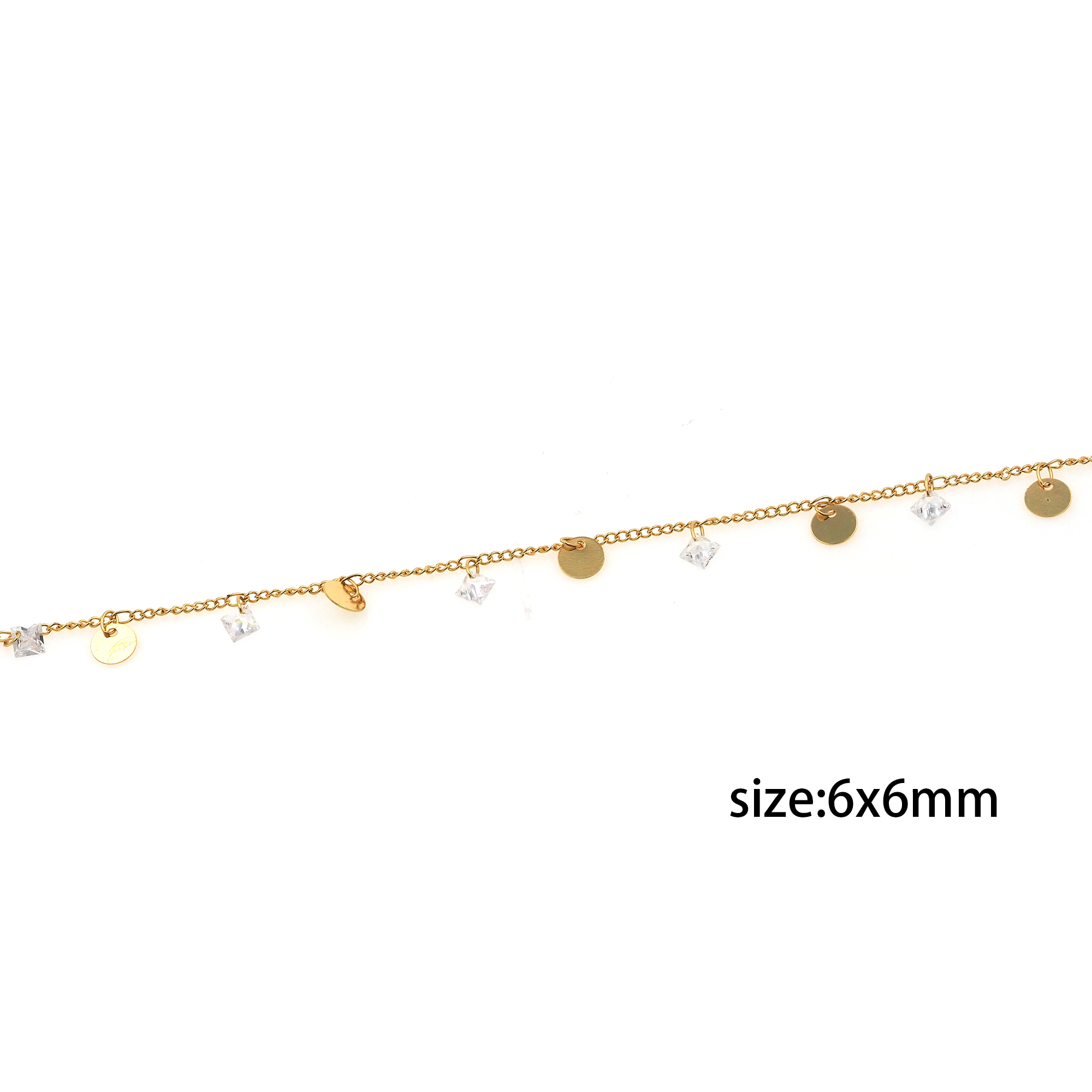 18K Gold Filled Disc Chain Necklace,Dainty Thin Link Chain,CZ Square Chain Necklace for Women DIY Jewelry Making Supply