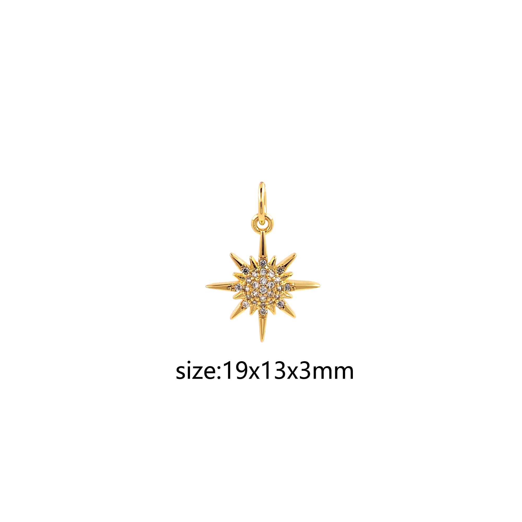 CZ Micro Pave North Star Pendant,18K Gold Filled North Star Charm Earrings Necklace for DIY Jewelry Making Supply