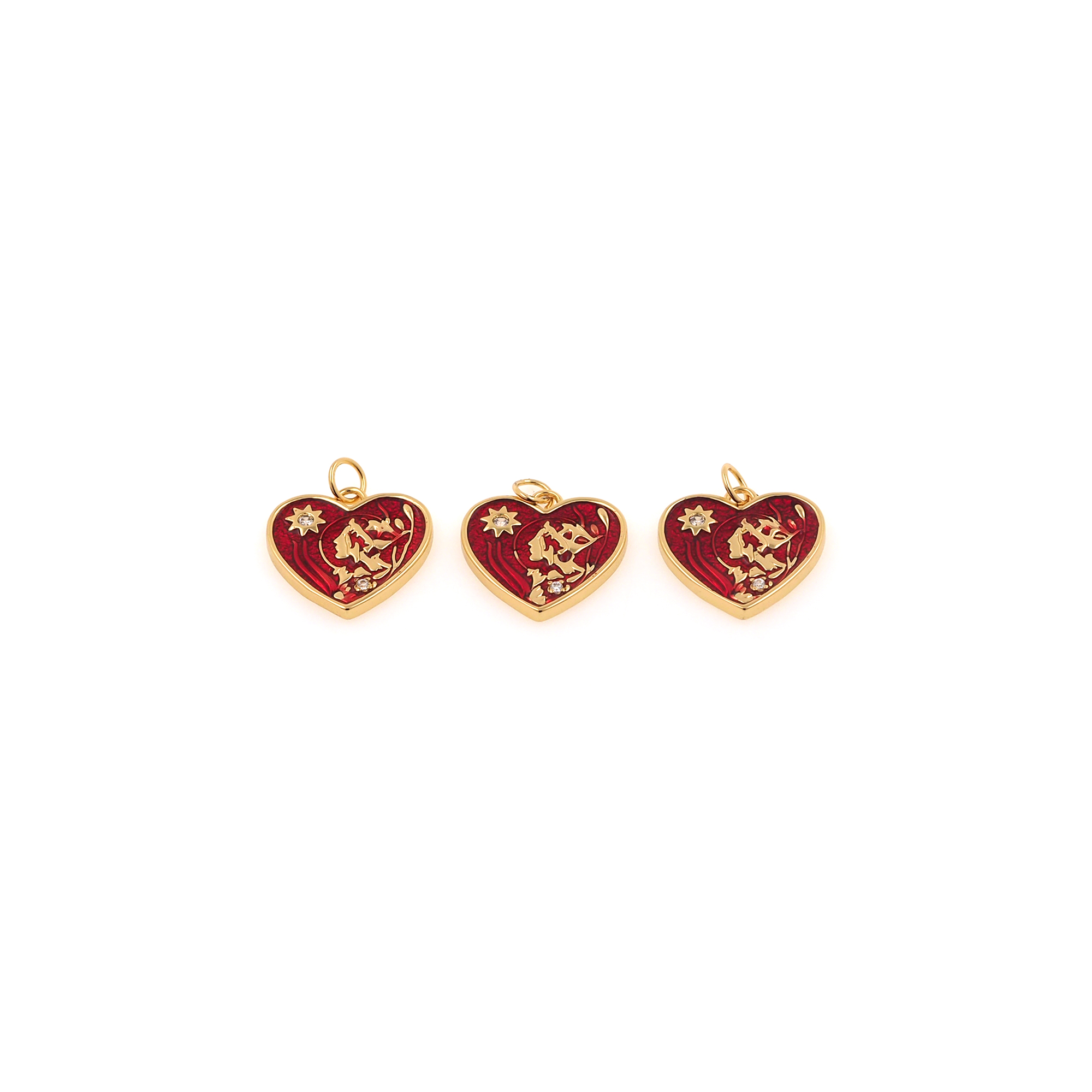 Enamel Heart Pendant,18K Gold Filled Heart Charm Earrings Necklace for DIY Jewelry Making Supply