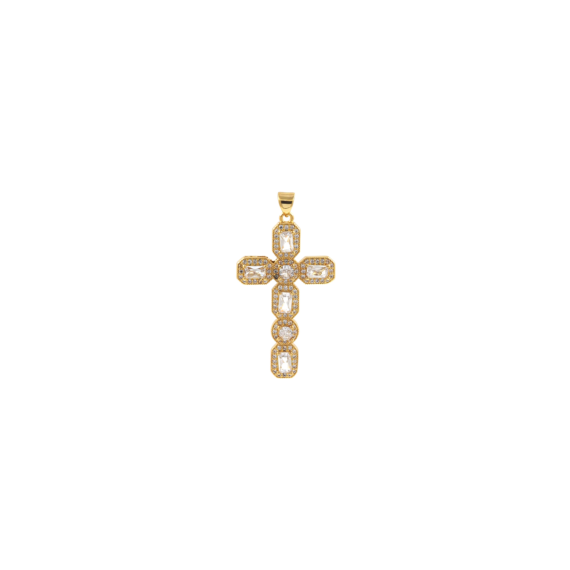 18K Gold Filled Cross Pendant,Religious Charm,CZ Micro Pave Cross Earrings Necklace for DIY Jewelry Making Supply