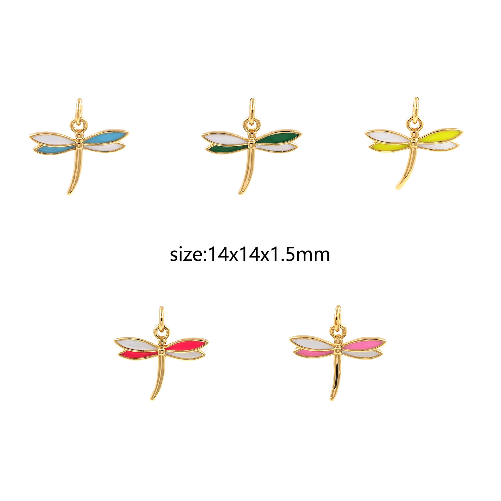 Enamel Dragonfly Pendant,18K Gold Filled Dragonfly Charm Earrings Necklace for DIY Jewelry Making Supply