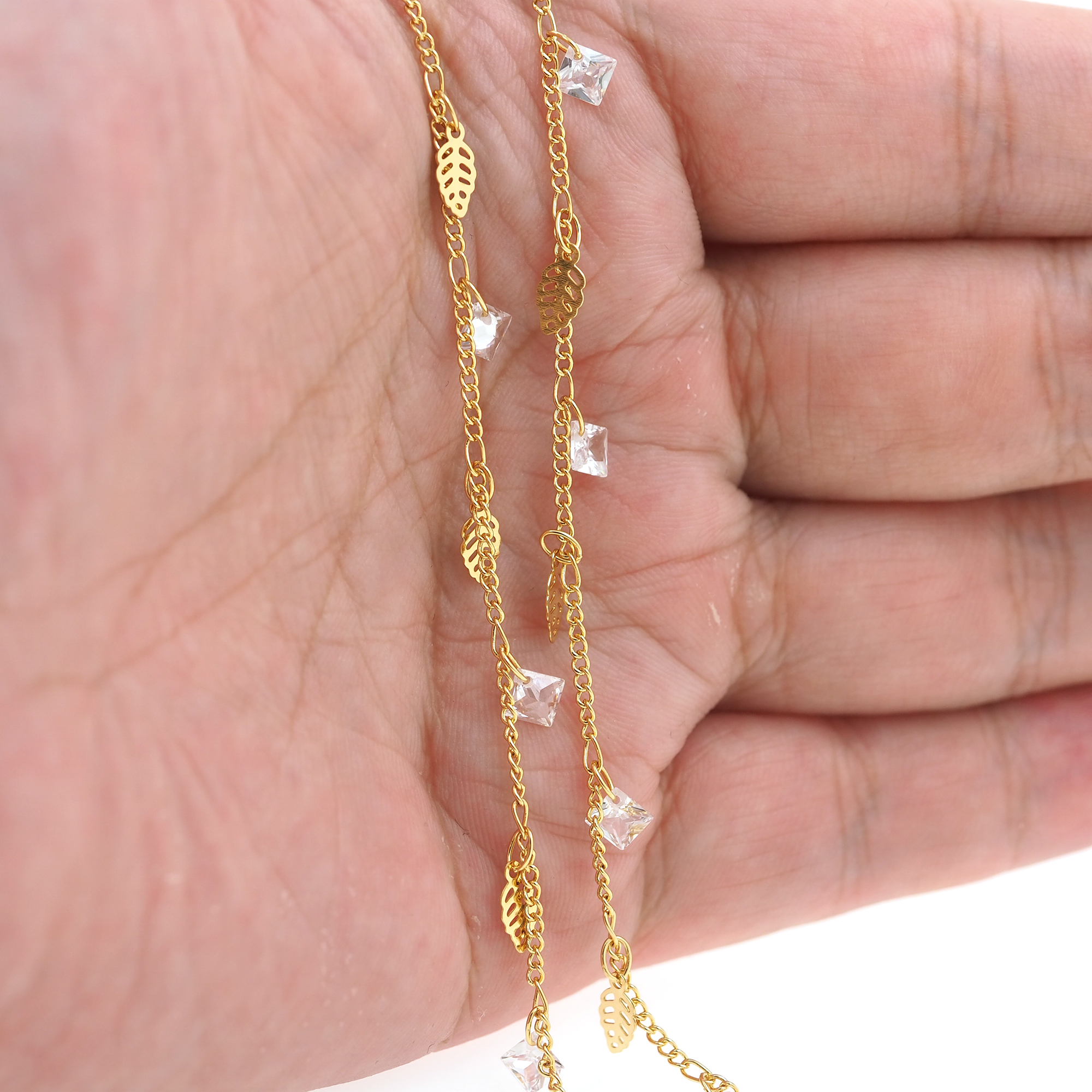 18K Gold Filled CZ Chain,Leaf Chains,Cable Chain,Zirconia Chain,Thin Link Chain Necklace for Women DIY Jewelry Making Supply