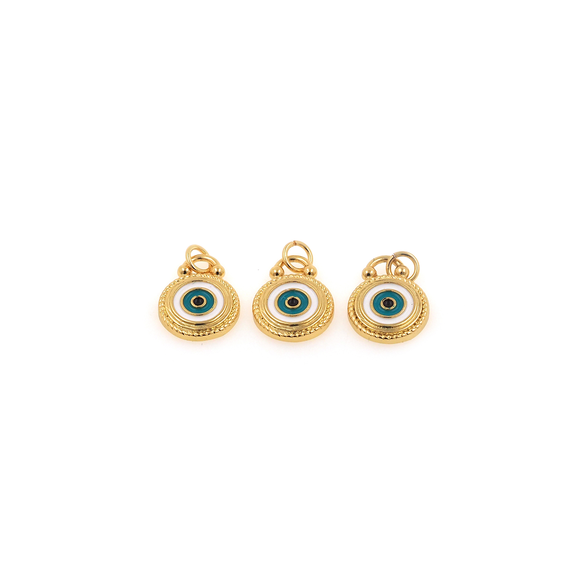 18K Gold Filled Round Eye Pendant,Enamel Evil Eye Charm Earrings Necklace for DIY Jewelry Making Supply