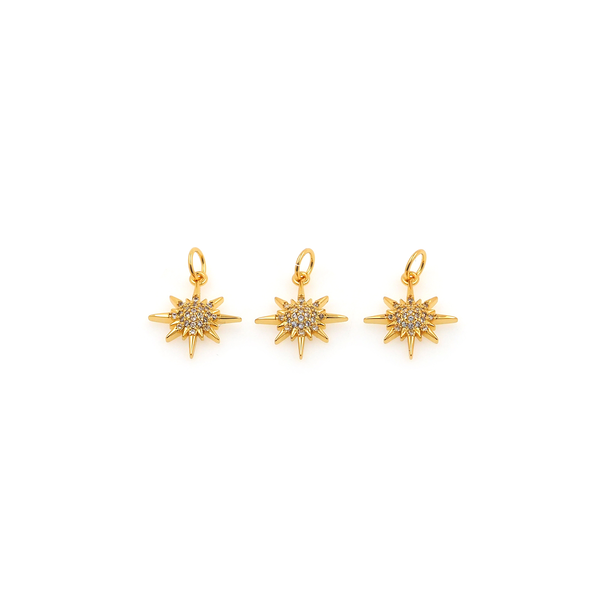 CZ Micro Pave North Star Pendant,18K Gold Filled North Star Charm Earrings Necklace for DIY Jewelry Making Supply