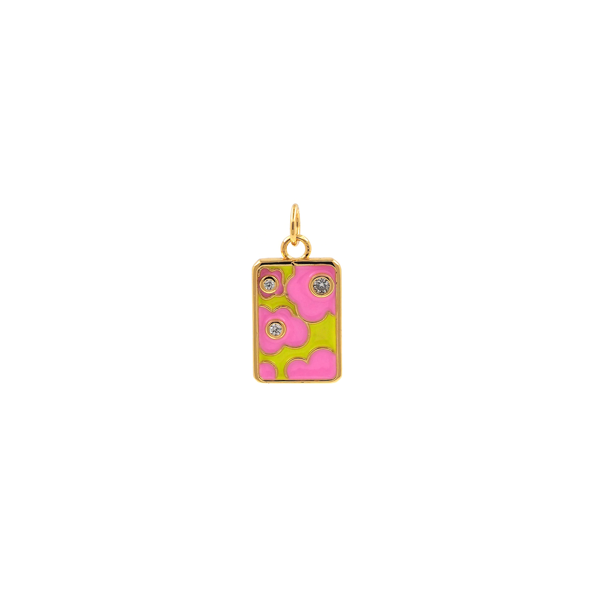18K Gold Filled Rectangle Flower Pendant,Enamel Floral Charm Earrings Necklace for DIY Jewelry Making Supply