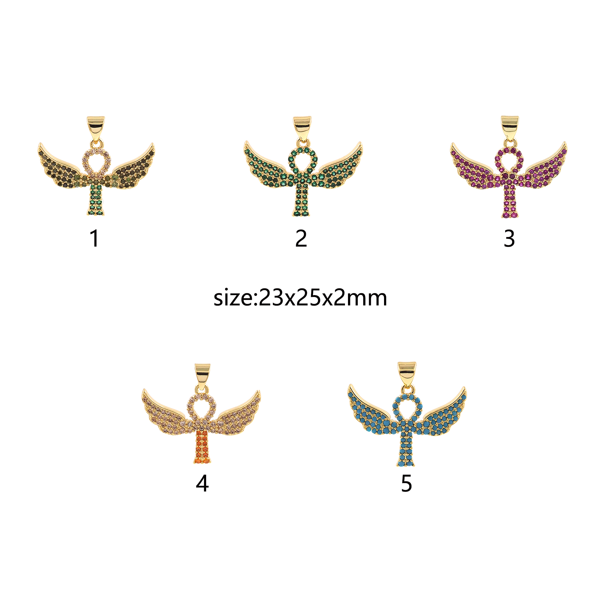 18K Gold Filled Wings Pendant,CZ Micro Pave Wing Charm Earrings Necklace for DIY Jewelry Making Supply