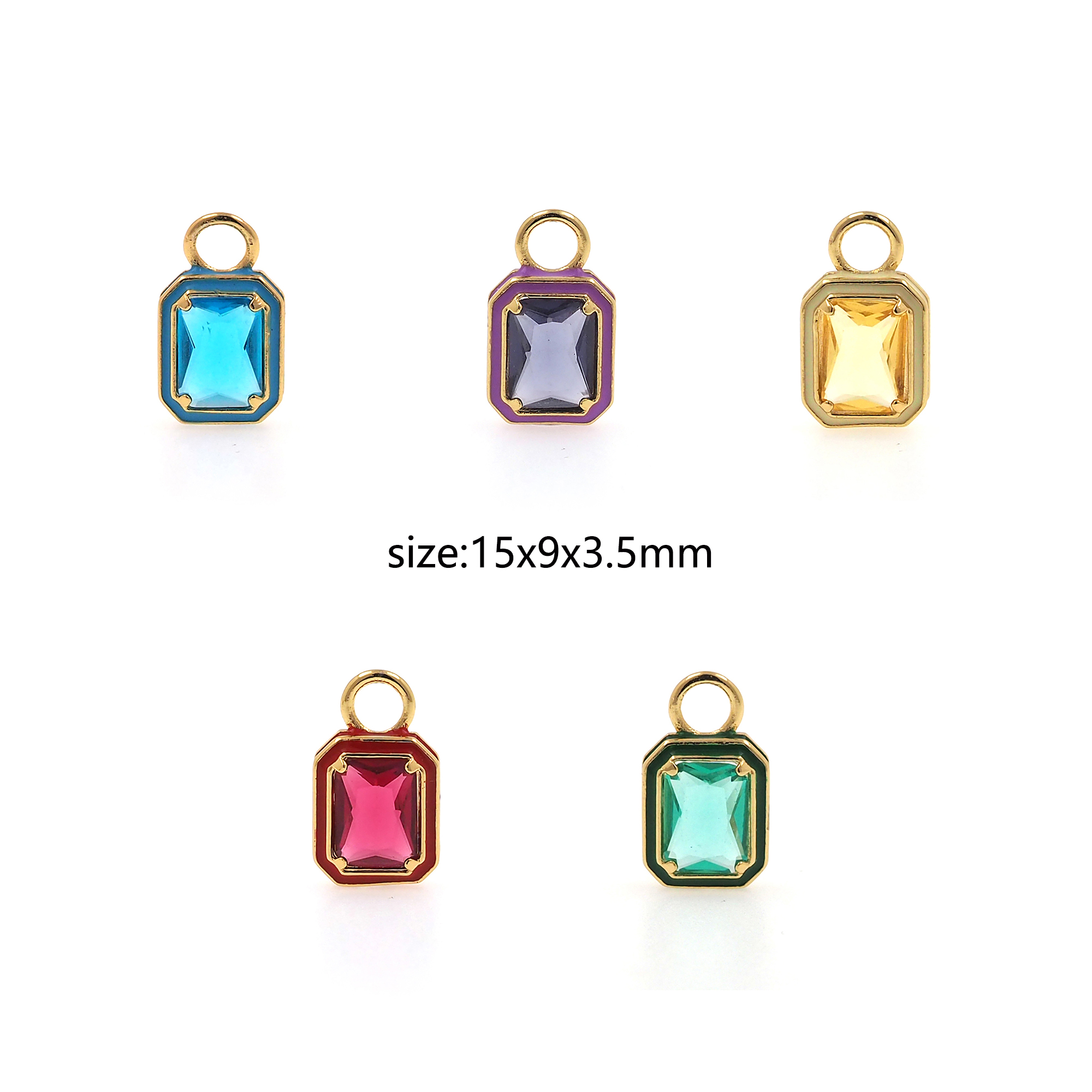 18K Gold Filled Rectangle Pendant,Crystal Rectangle Charm Earrings Necklace for DIY Jewelry Making Supply