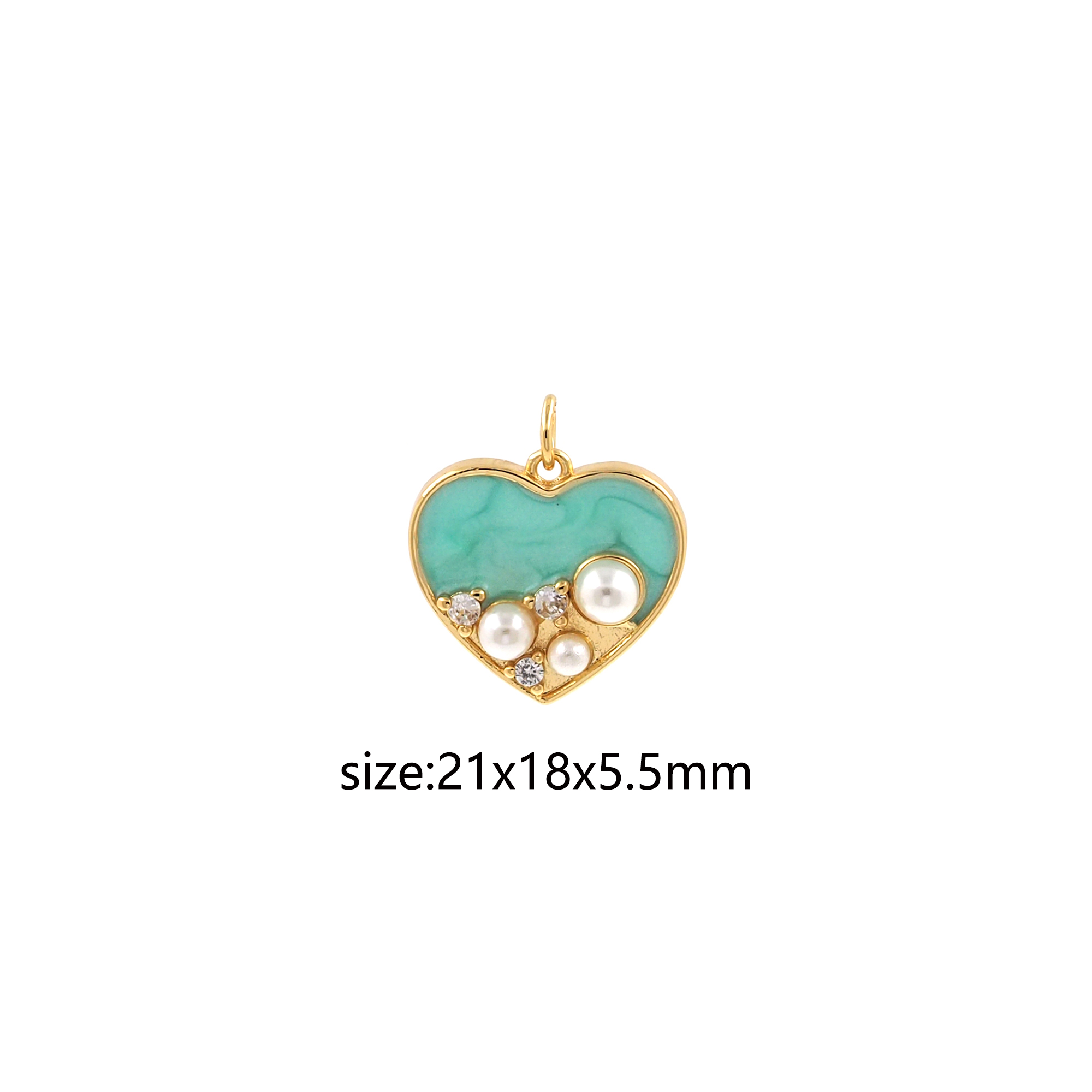 Enamel Heart Pendant,18K Gold Filled Pearl Heart Charm Earrings Necklace for DIY Jewelry Making Supply