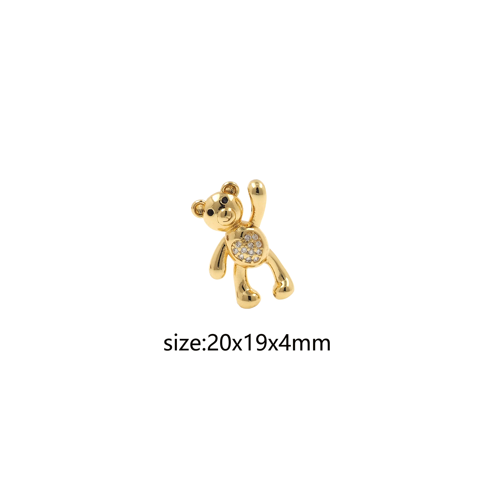 18K Gold Filled Bear Pendant,CZ Micro Pave Bear Chamr Earrings Necklace for DIY Jewelry Making Supply