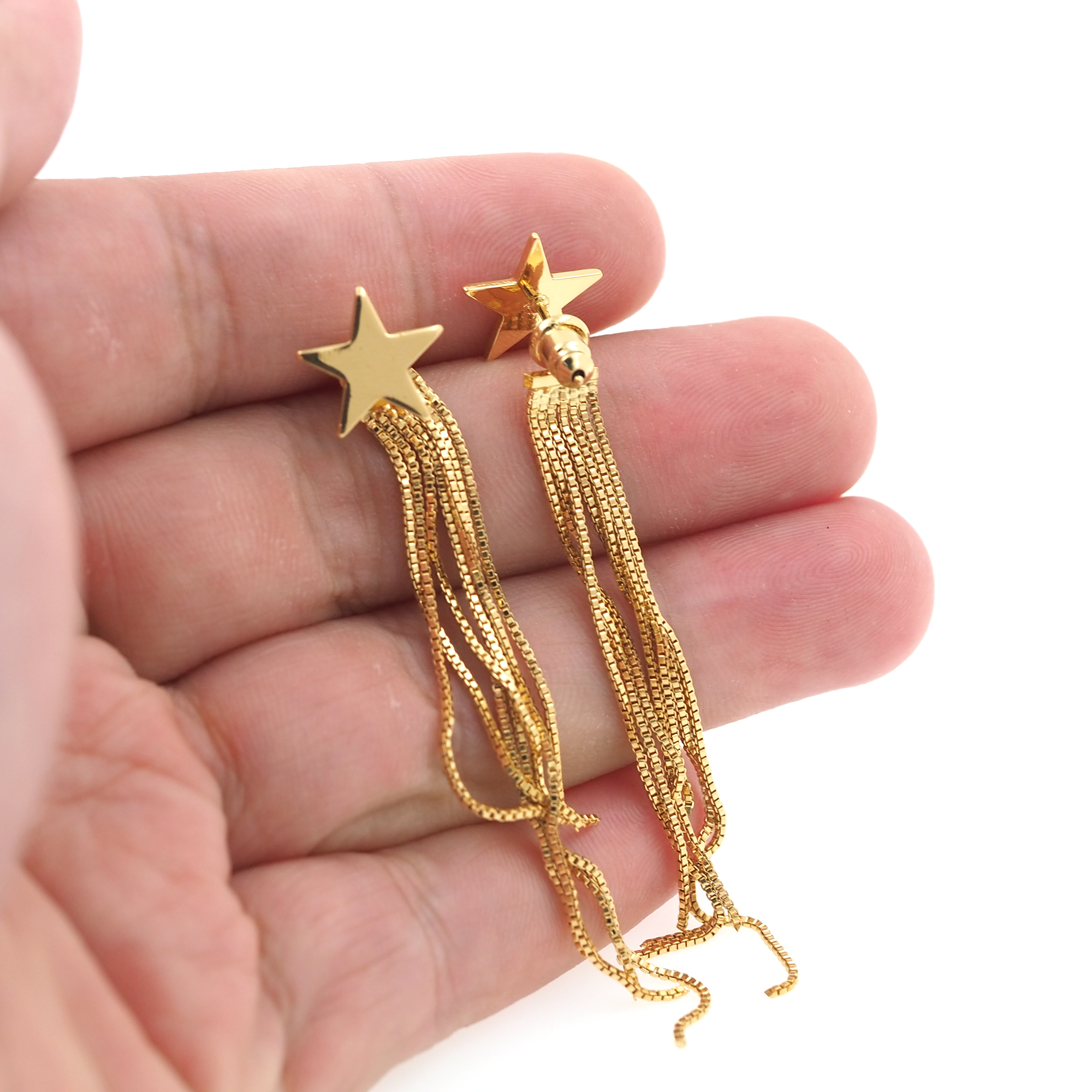 18K Gold Filled Star Stud Earrings,Tassel Earrings,Celestial Earrings,Minimalist Earring,Gift for Wife