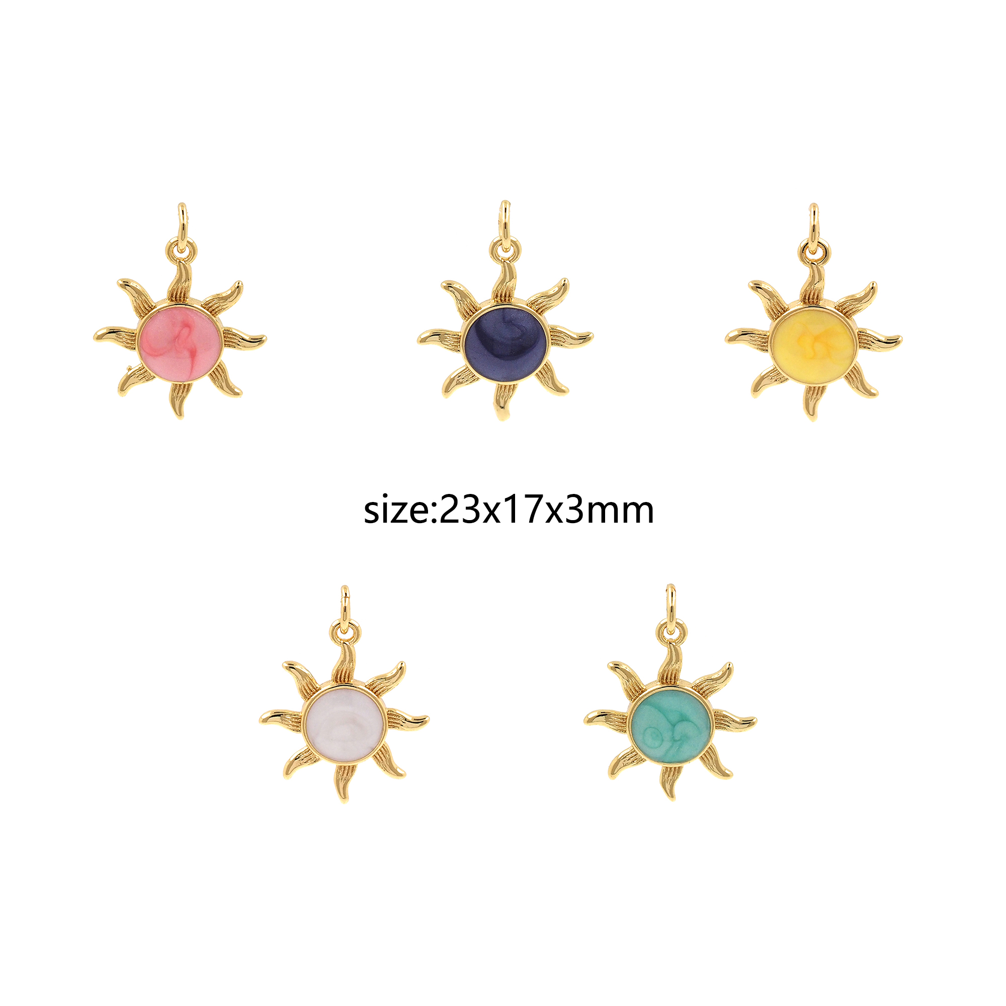 18K Gold Filled Sun Pendant,Enamel Celestial Charm Earrings Necklace for DIY Jewelry Making Supply