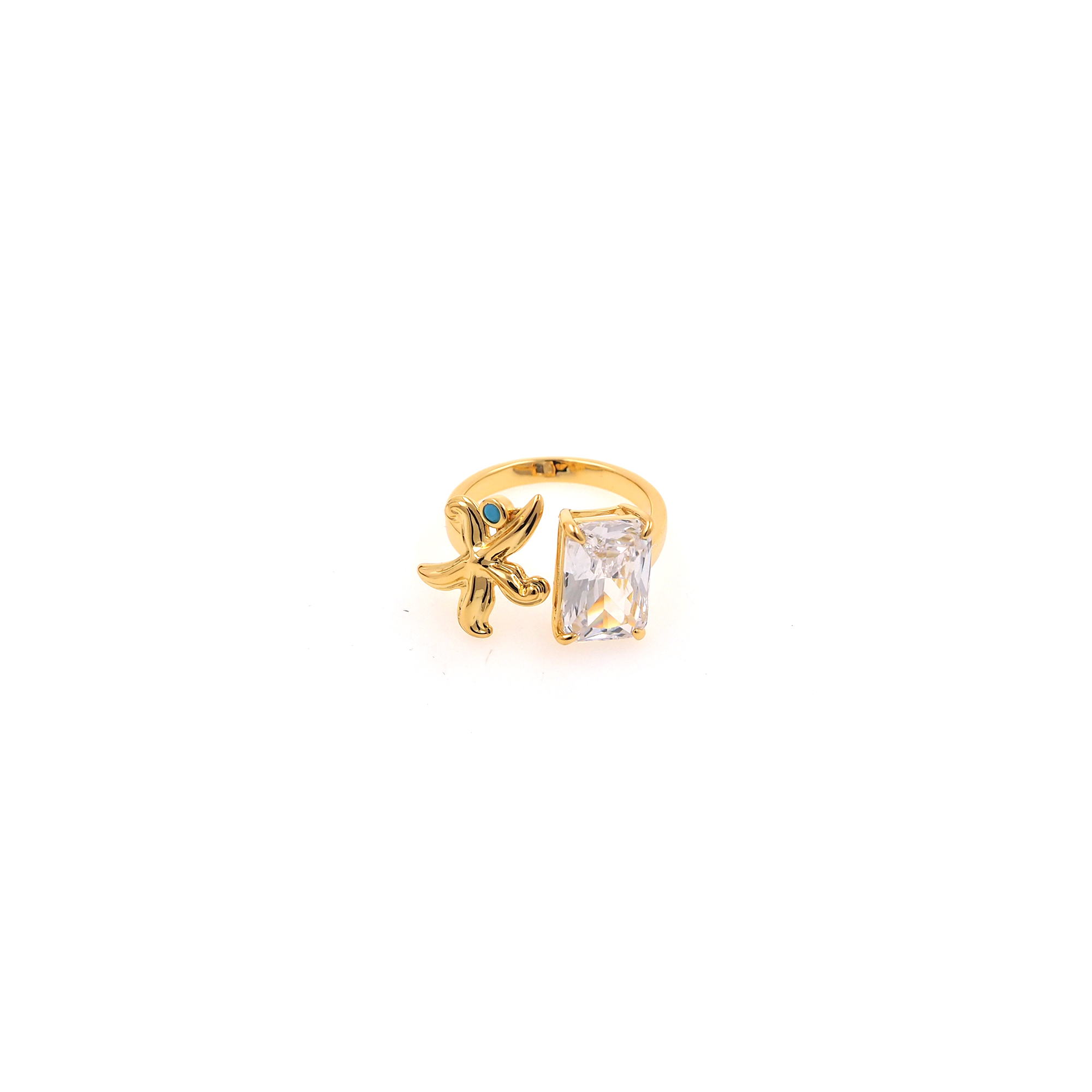18K Gold Filled Starfish CZ Ring,Minimalist Ring,Dainty Zirconia Ring,Adjustable Ring,Open Ring