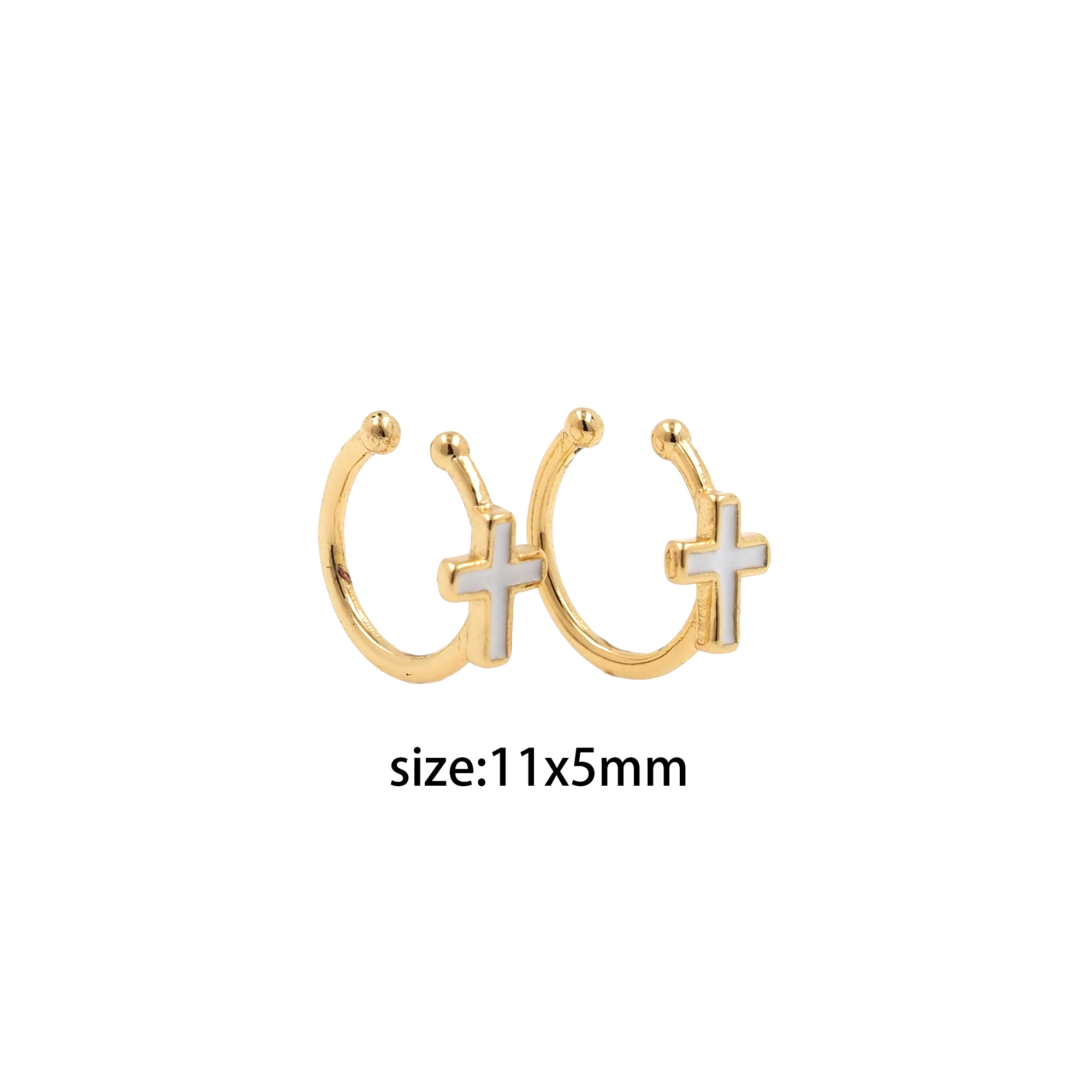 18K Gold Filled Cross Ear Clip Earrings,Enamel Ear Clips,Clip on Earrings,Minimalist Ear Cuff