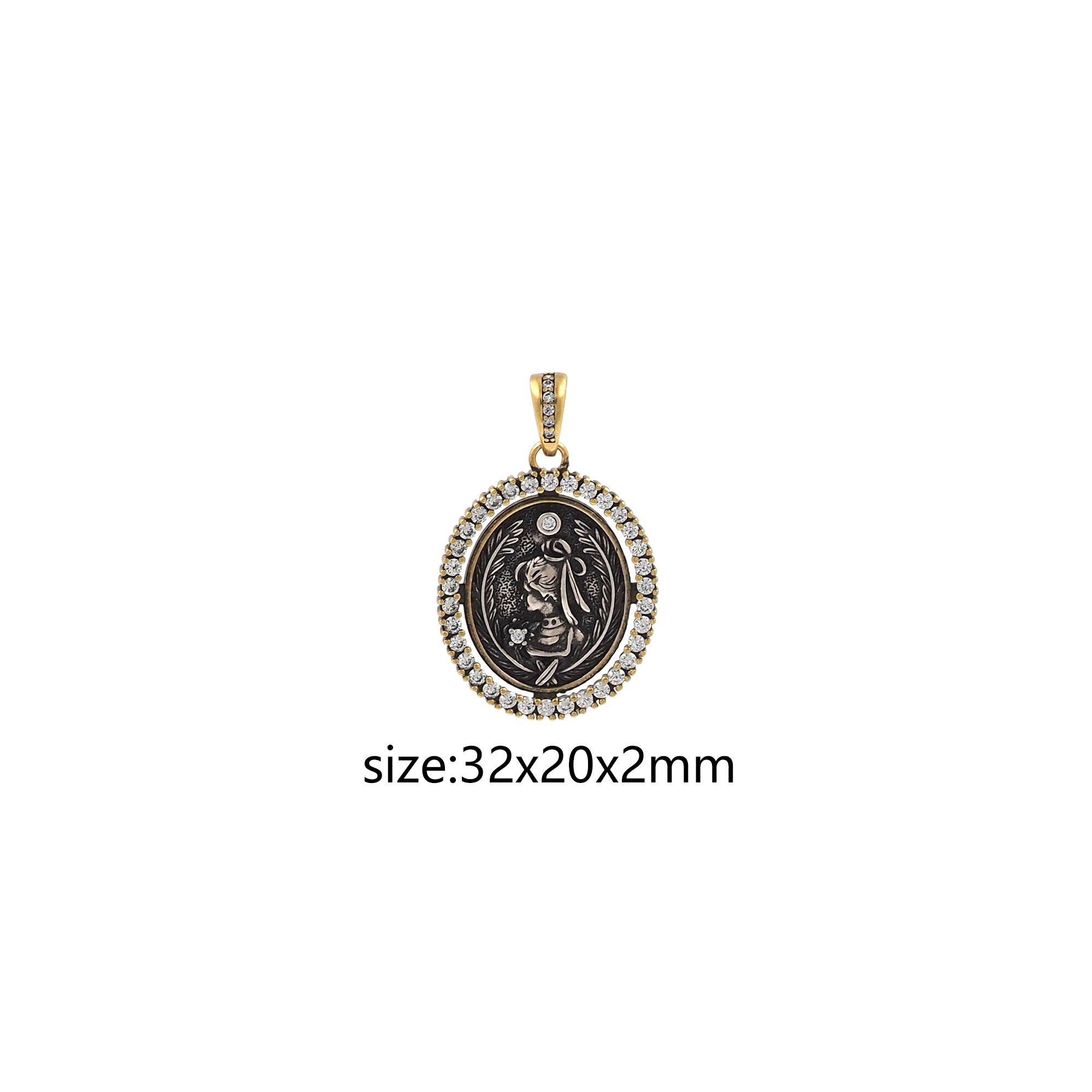 18K Gold Filled Portrait Pendant,CZ Micro Pave Vintage Figure Charm Earrings Necklace for DIY Jewelry Making Supply