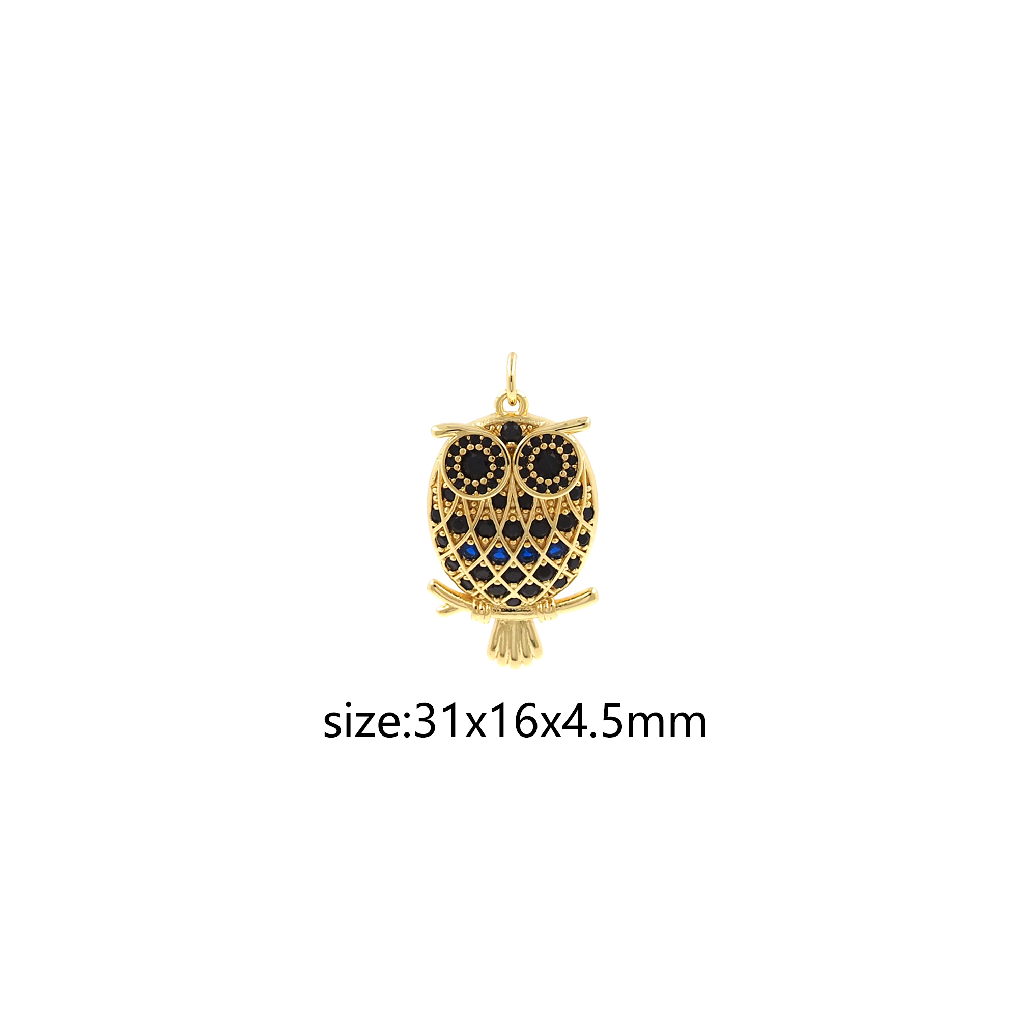 18K Gold Filled Owl Pendant,Animal Charm,CZ Micro Pave Owl Earrings Necklace for DIY Jewelry Making Supply