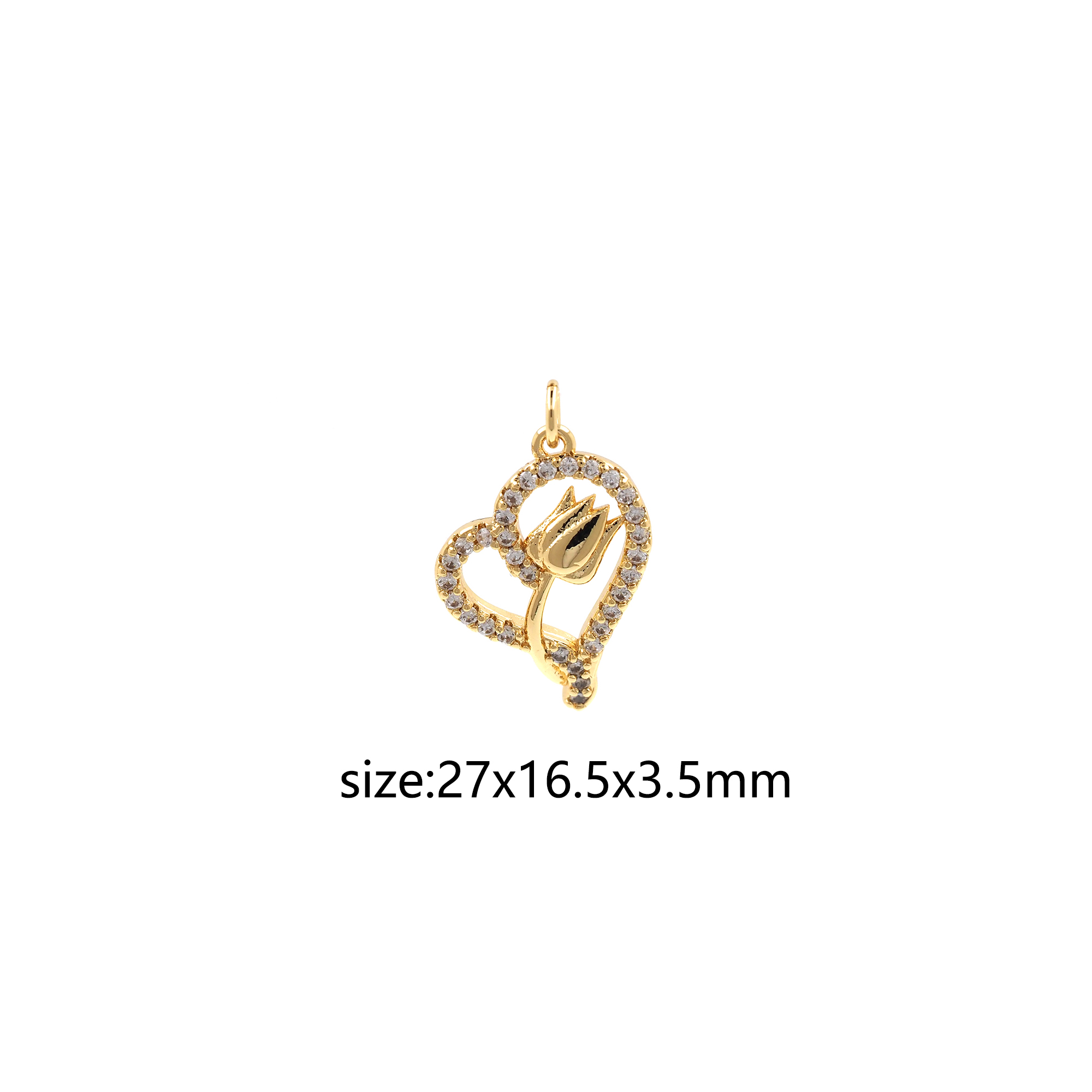 18K Gold Filled Rose Pendant,CZ Micro Pave Heart Rose Charm Earrings Necklace for DIY Jewelry Making Supply