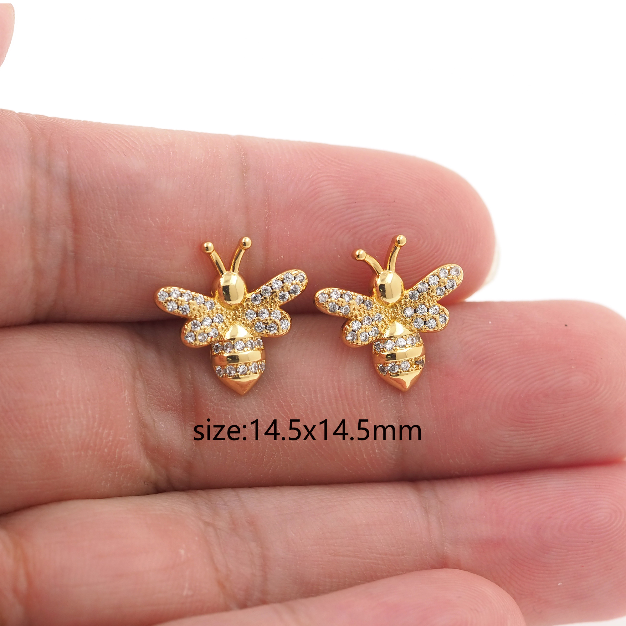18K Gold Filled Bee Stud Earrings,CZ Micro Pave Bee Earrings,Insect Earrings,Minimalist Earring,Gift for Wife
