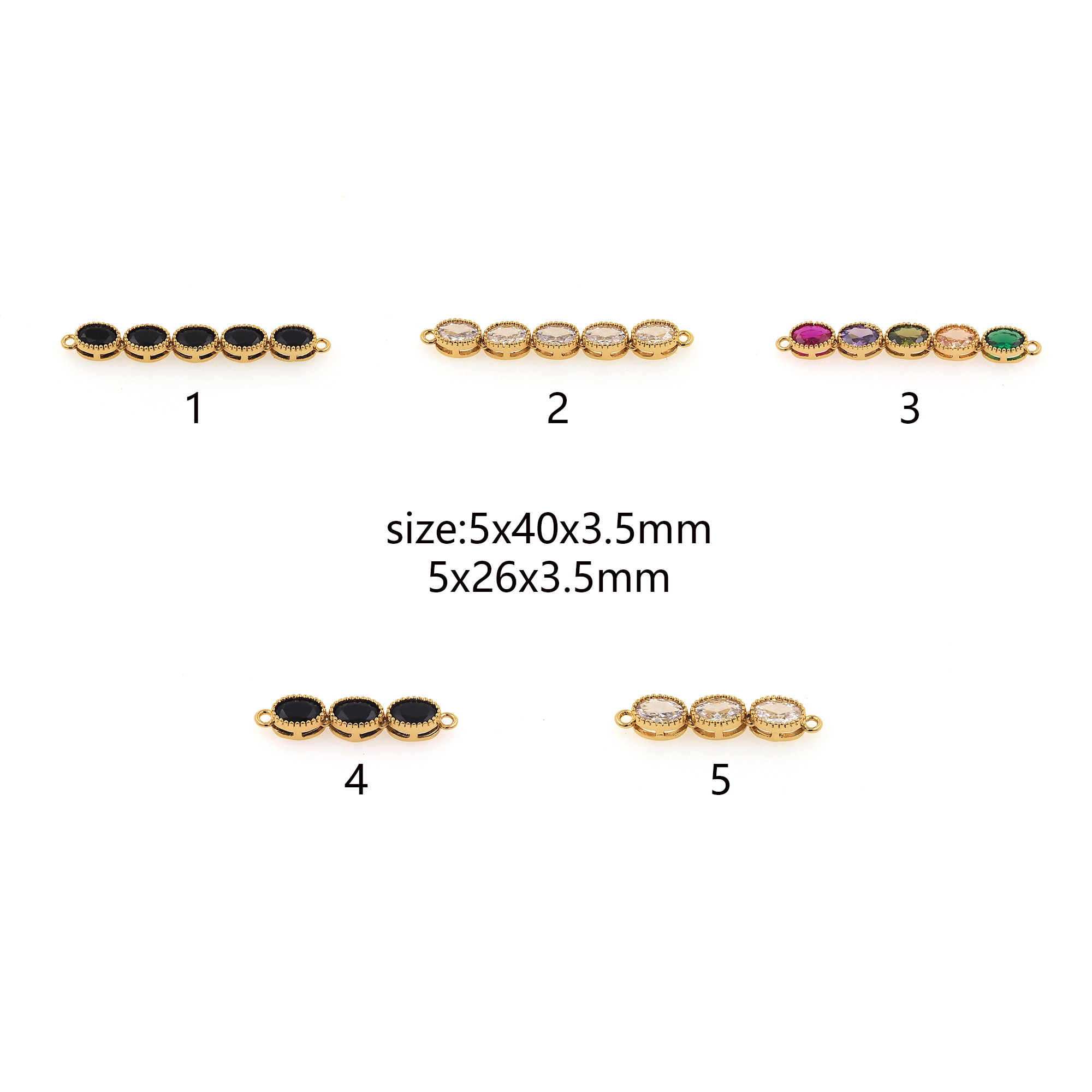 18K Gold Filled Tennis Connector,Oval Zirconia Charm,Bar Necklace Bracelet for DIY Jewelry Making Supply