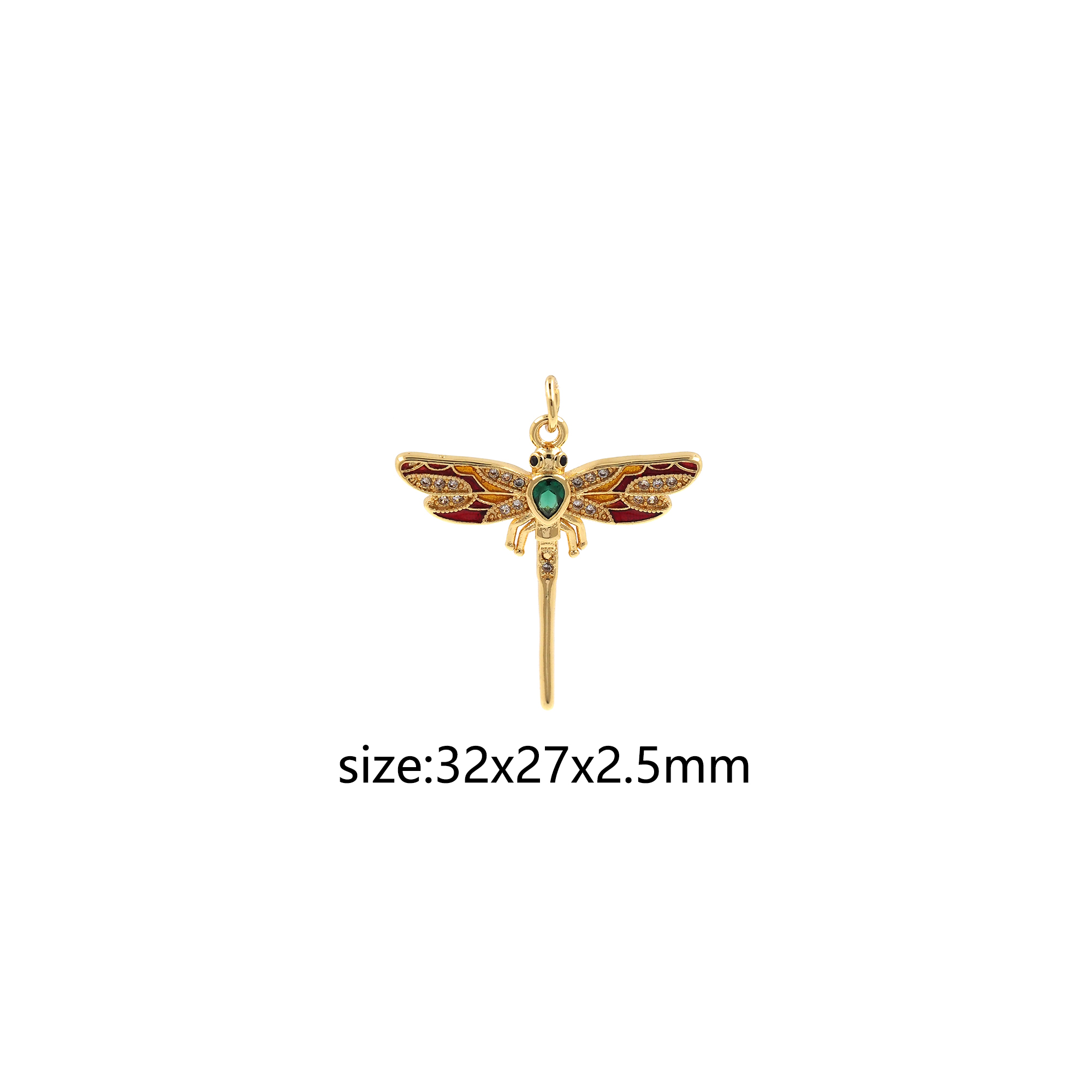 18K Gold Filled Dragonfly Pendant,CZ Micro Pave Insect Charm Earrings Necklace for DIY Jewelry Making Supply
