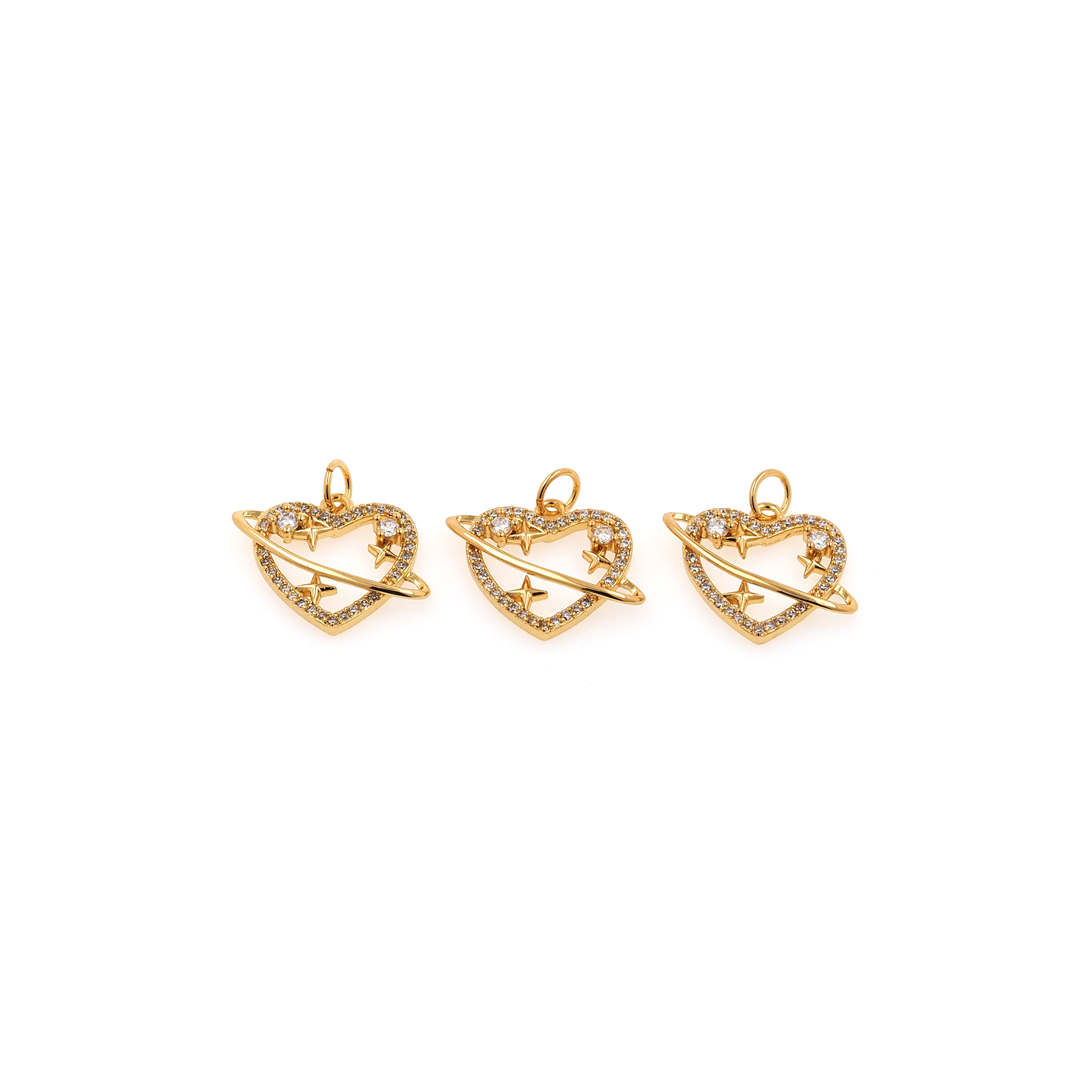 CZ Micro Pave Heart Pendant,18K Gold Filled Heart Charm Earrings Necklace for DIY Jewelry Making Supply