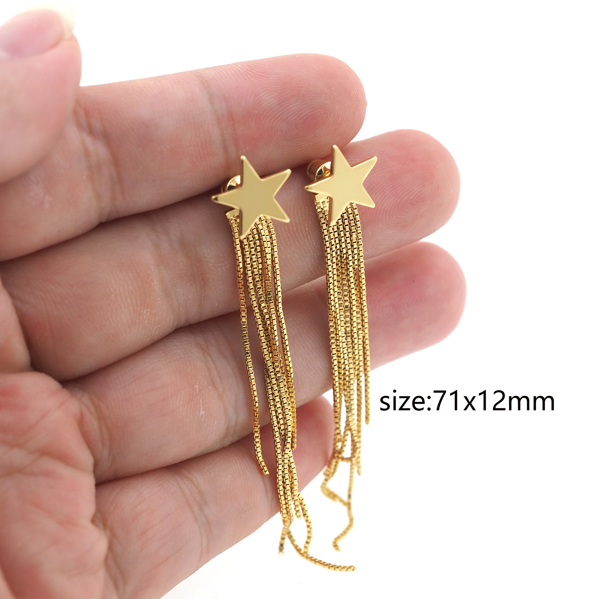 18K Gold Filled Star Stud Earrings,Tassel Earrings,Celestial Earrings,Minimalist Earring,Gift for Wife