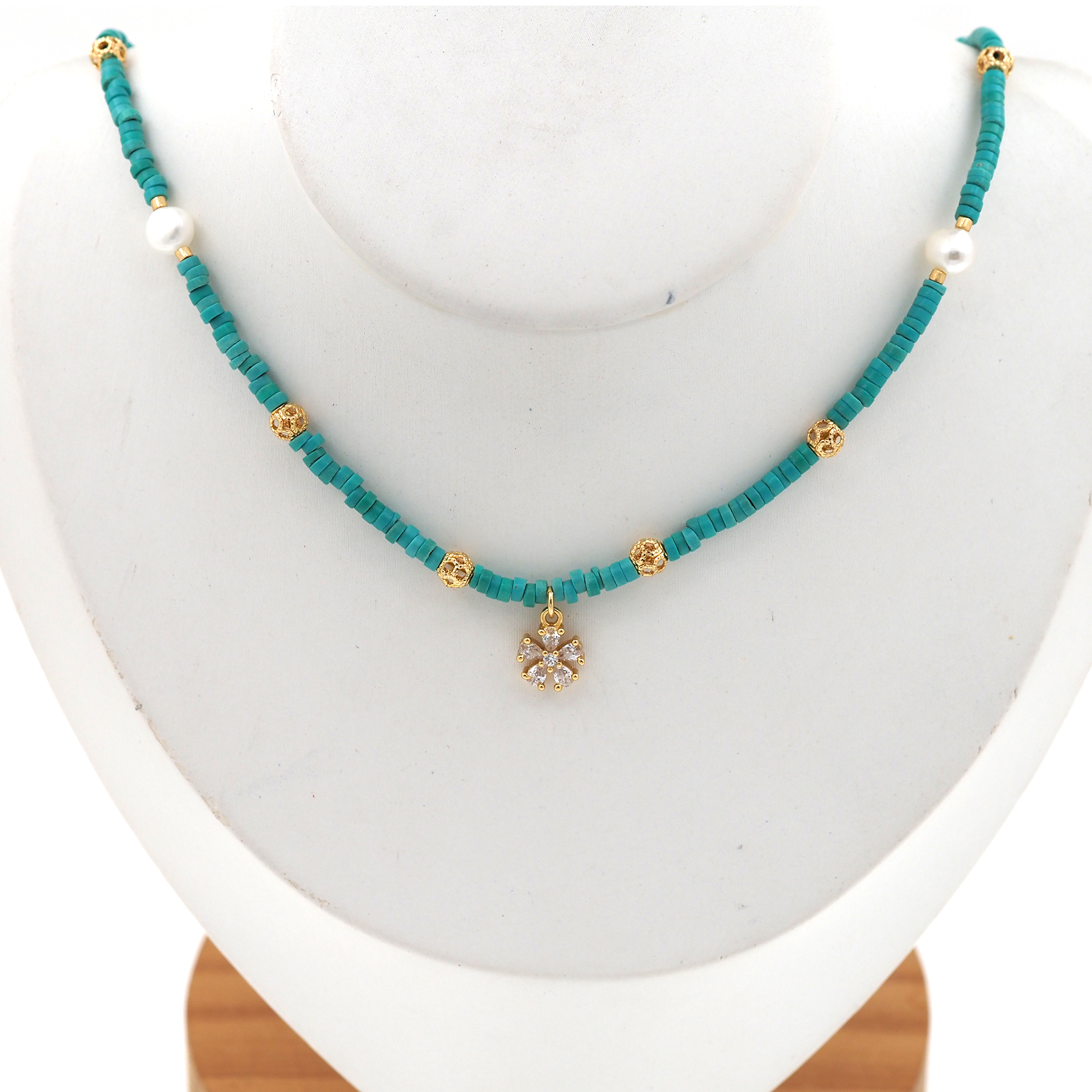 18K Gold Filled Flower Pendant Necklace,Minimalist Necklace,Pearl Necklace,Beaded Necklace,Adjustable Necklace