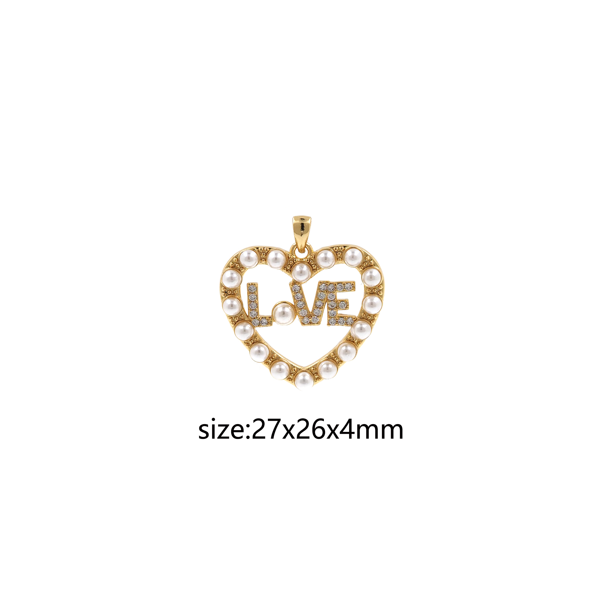18K Gold Filled Pearl Heart Pendant,CZ Micro Pave Love Heart Charm Earrings Necklace for DIY Jewelry Making Supply