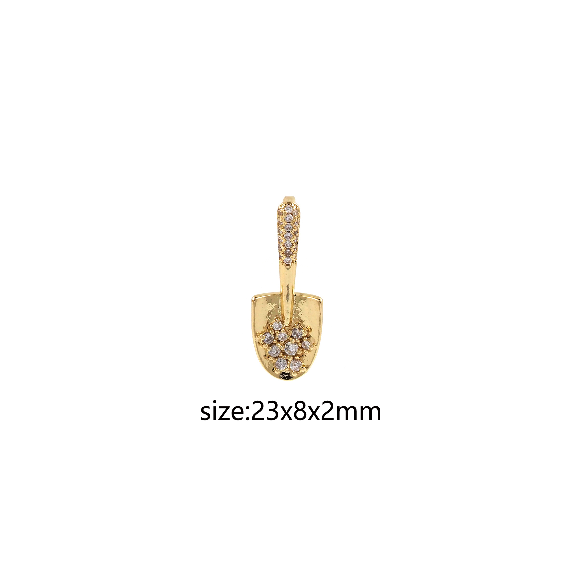 18K Gold Filled Shovel Pendant,Tool Charm,CZ Micro Pave Shovel Earrings Necklace for DIY Jewelry Making Supply