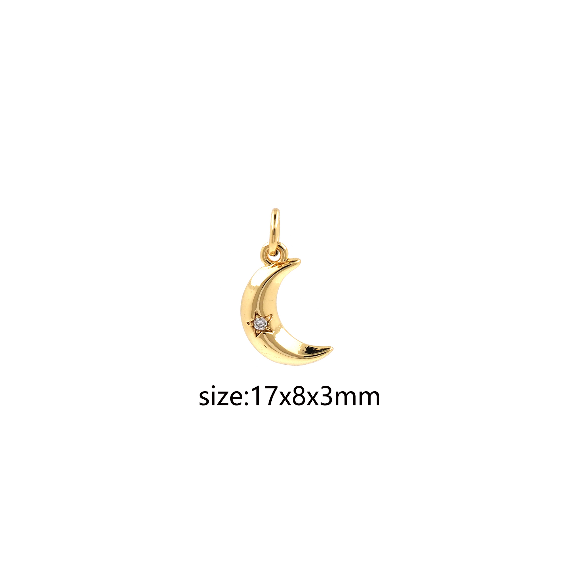 18K Gold Filled Moon Pendant,CZ Micro Pave Moon Charm Earrings Necklace for DIY Jewelry Making Supply