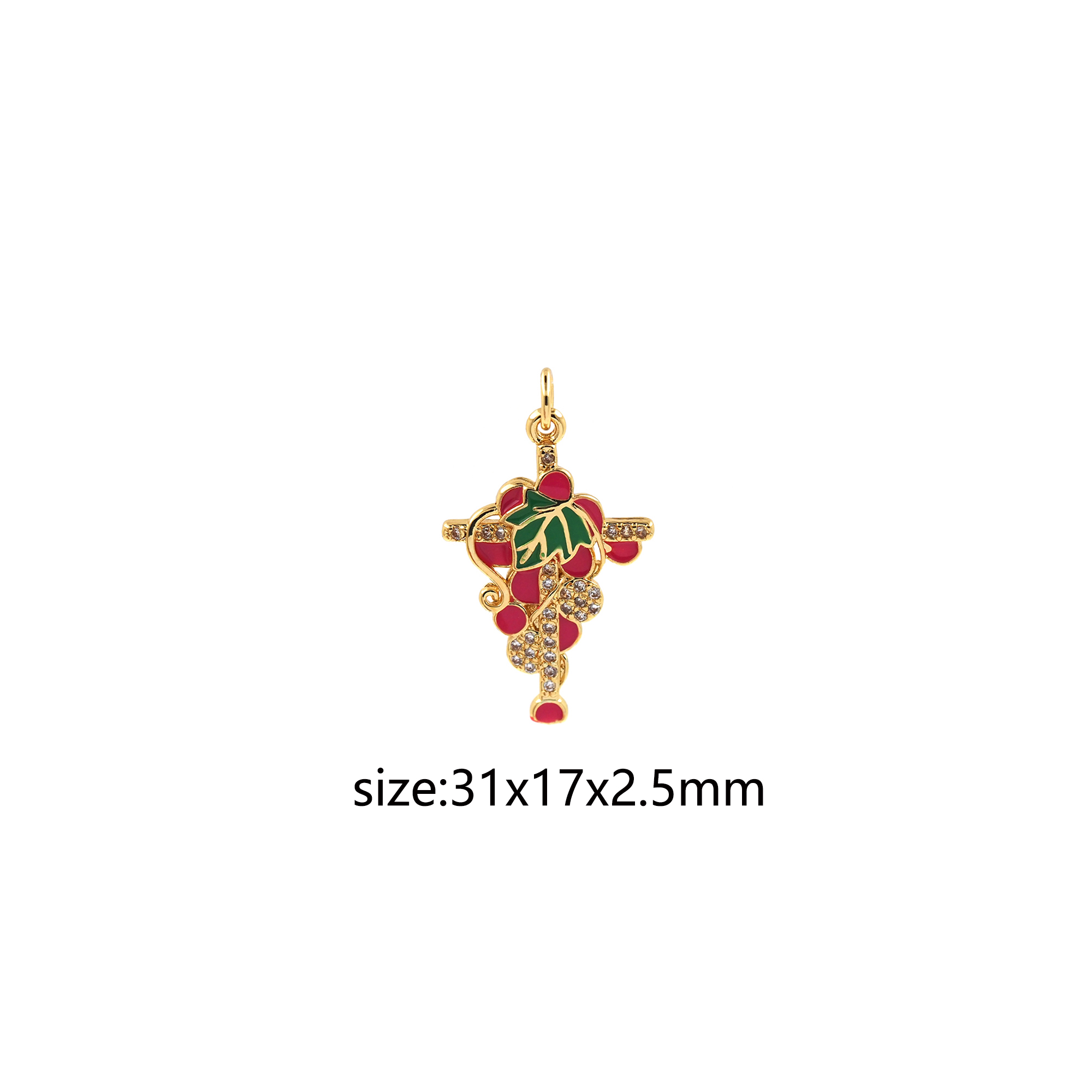 18K Gold Filled Grape Pendant,CZ Micro Pave Grape Charm Earrings Necklace for DIY Jewelry Making Supply