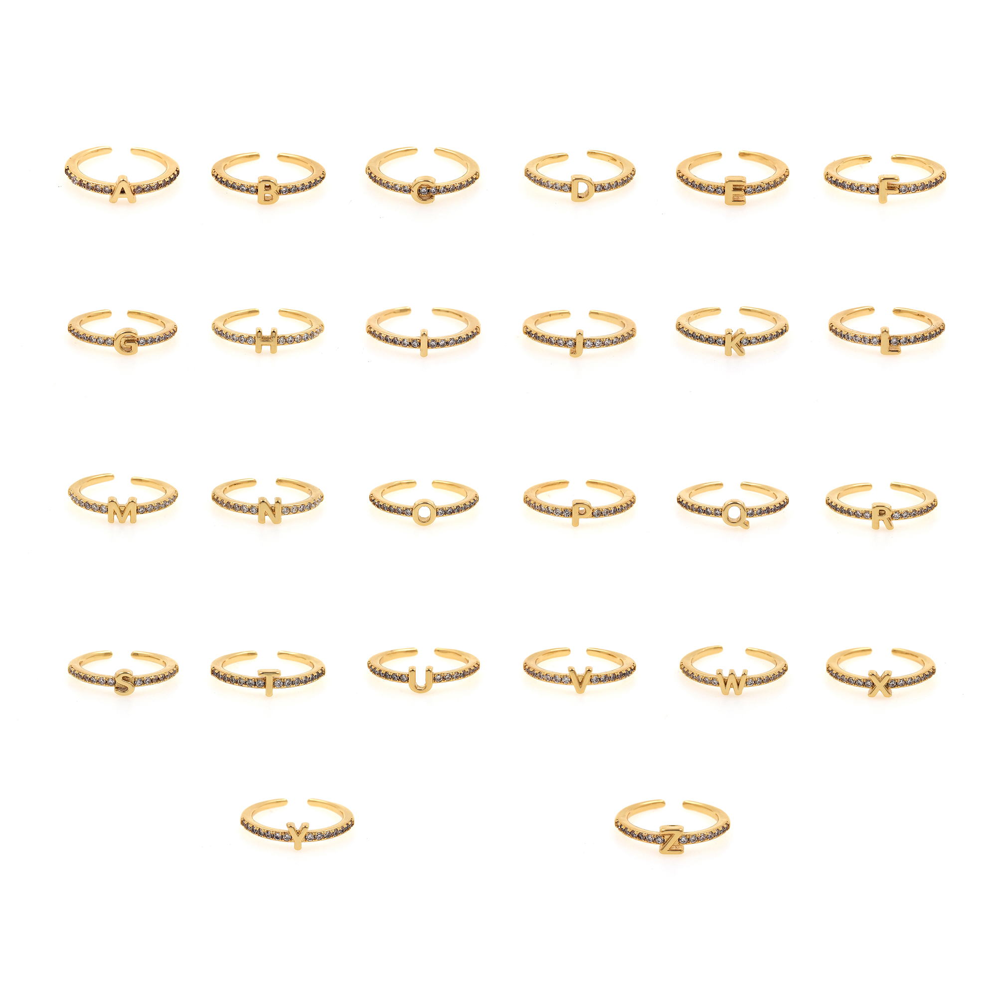 18K Gold Filled Initial CZ Ring,Minimalist Ring,Dainty Letter Ring,Open Ring,Adjustable Ring